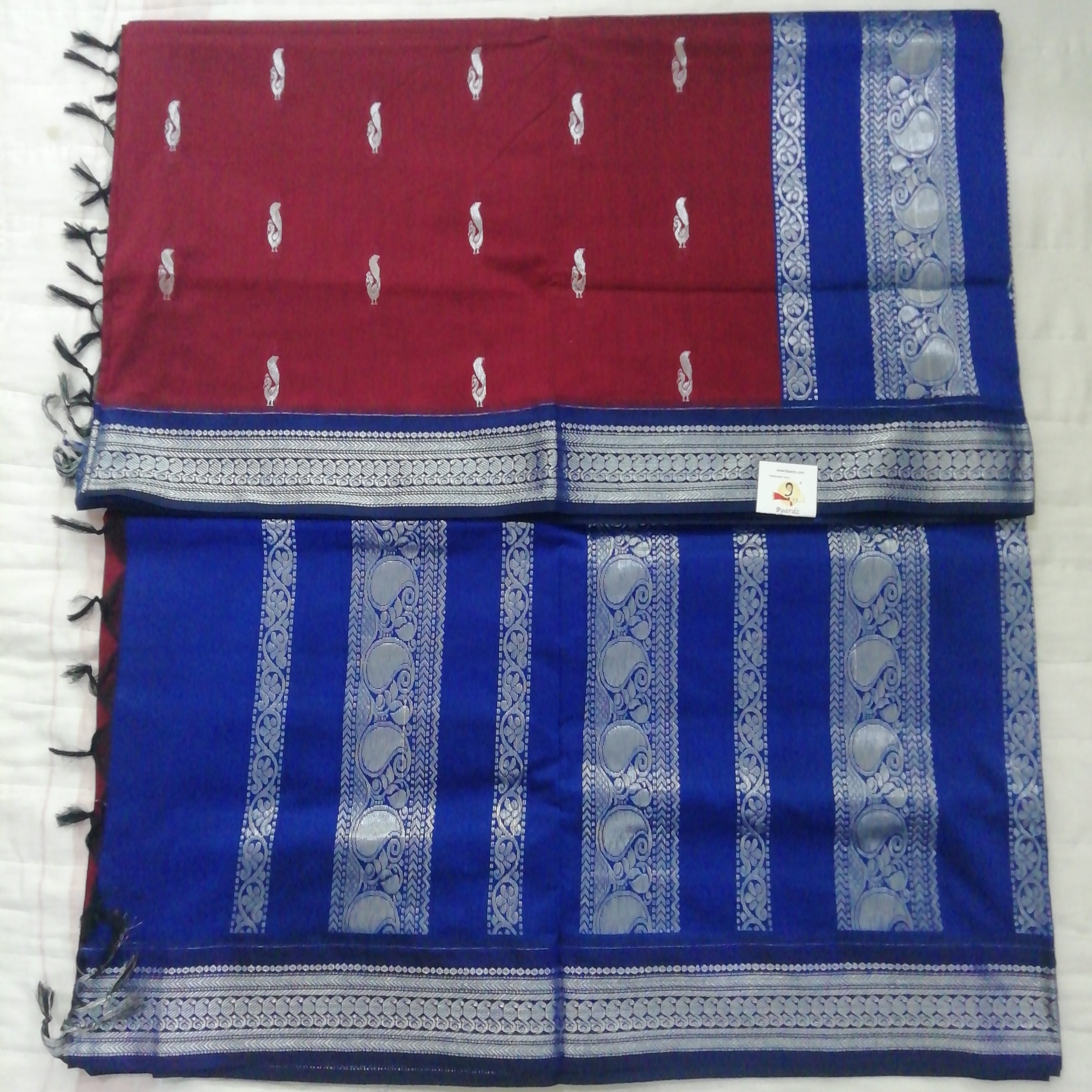 Kalyani cotton Silver zari 6yardz