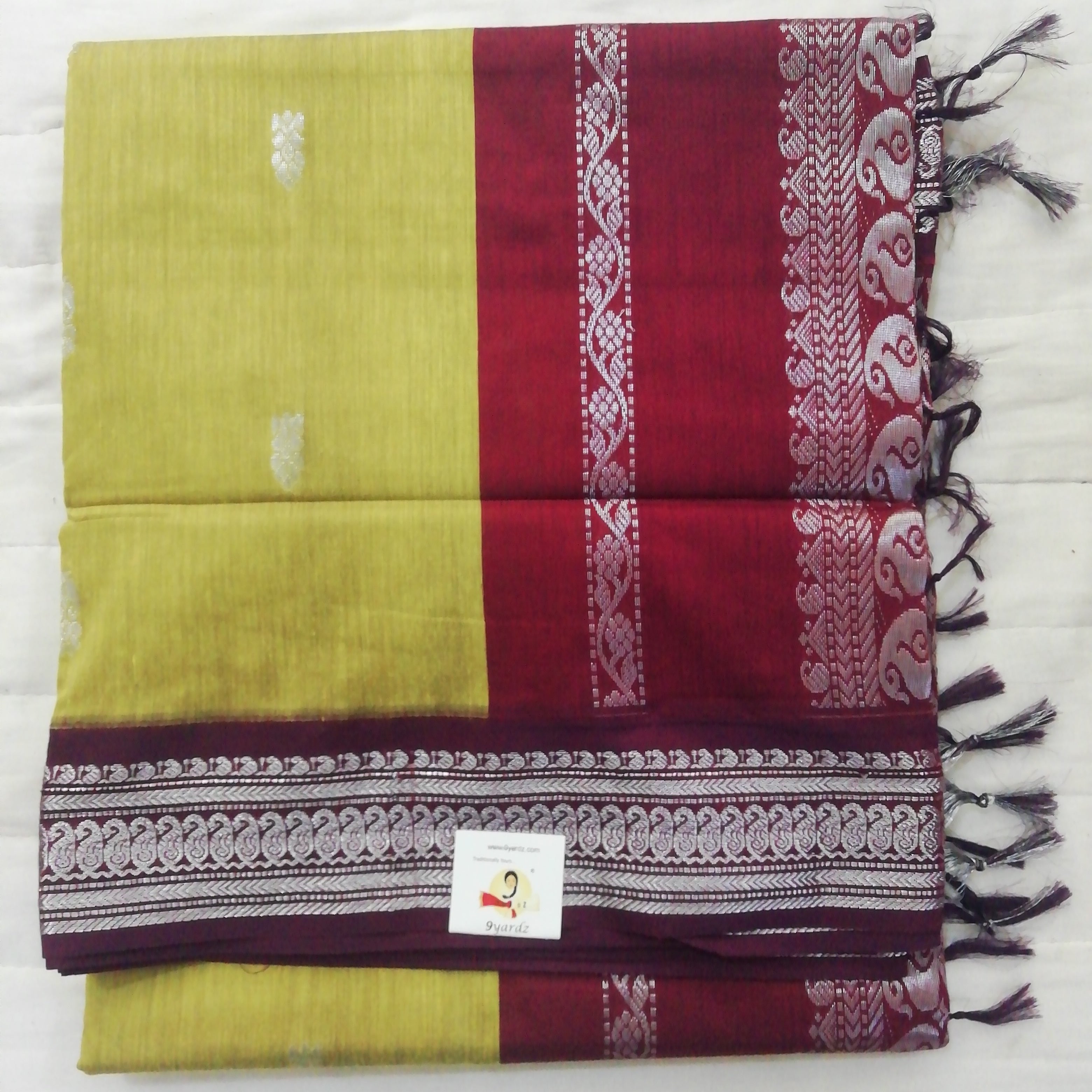 Kalyani cotton Silver zari 6yardz