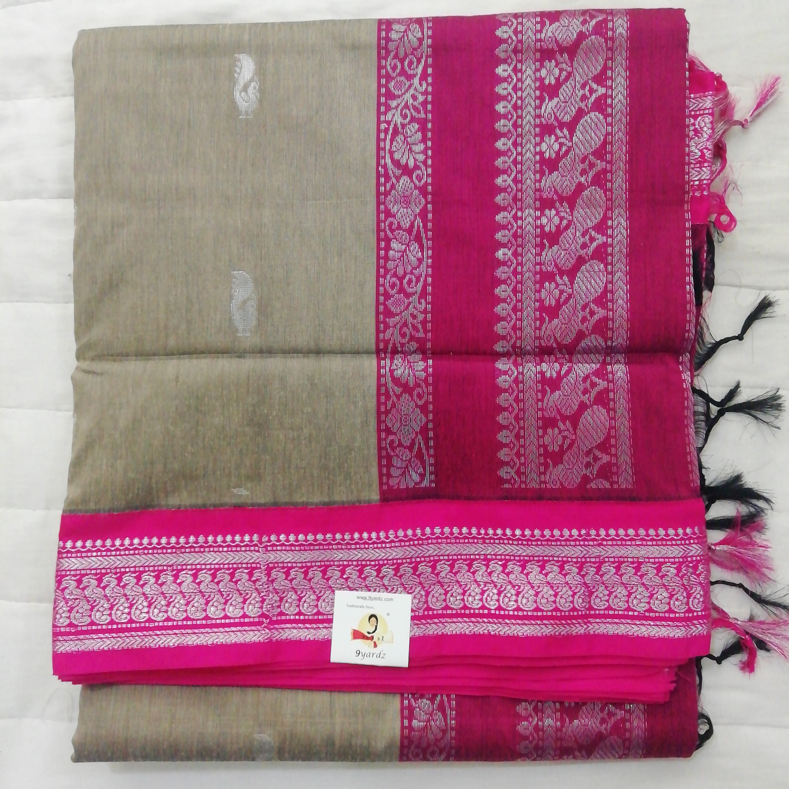 Kalyani cotton Silver zari 6yardz