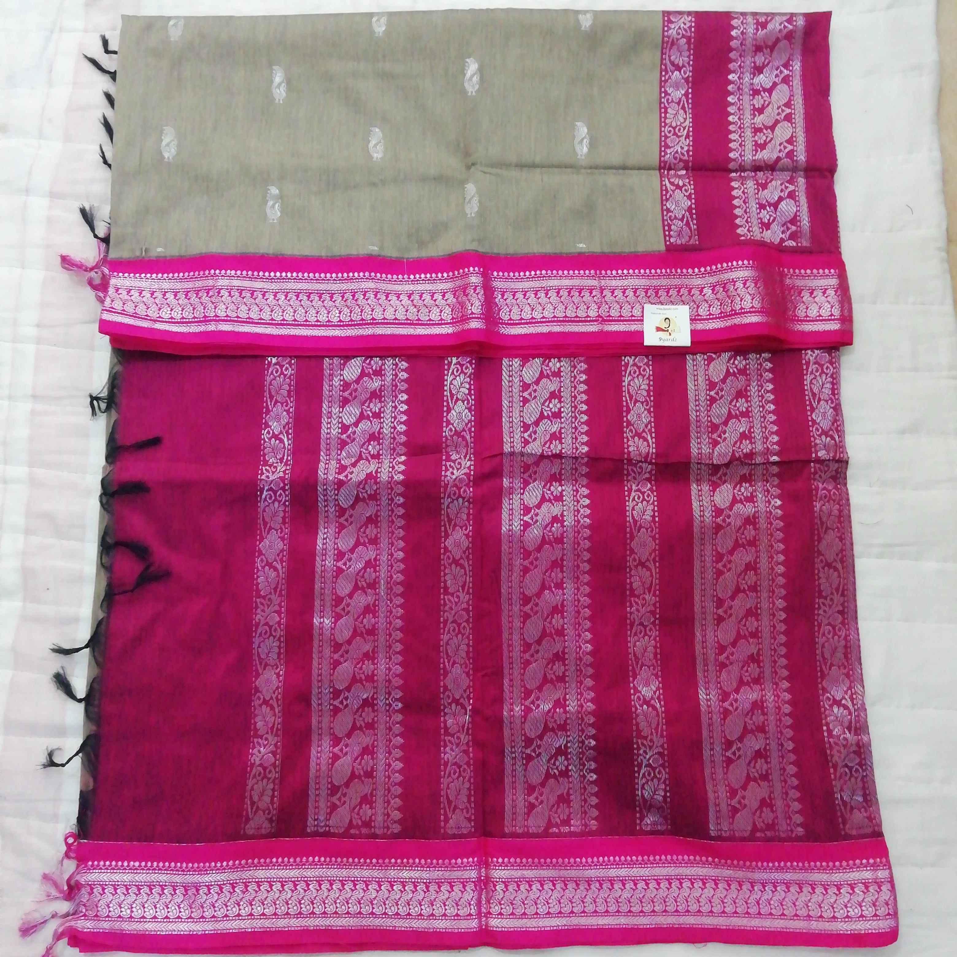 Kalyani cotton Silver zari 6yardz