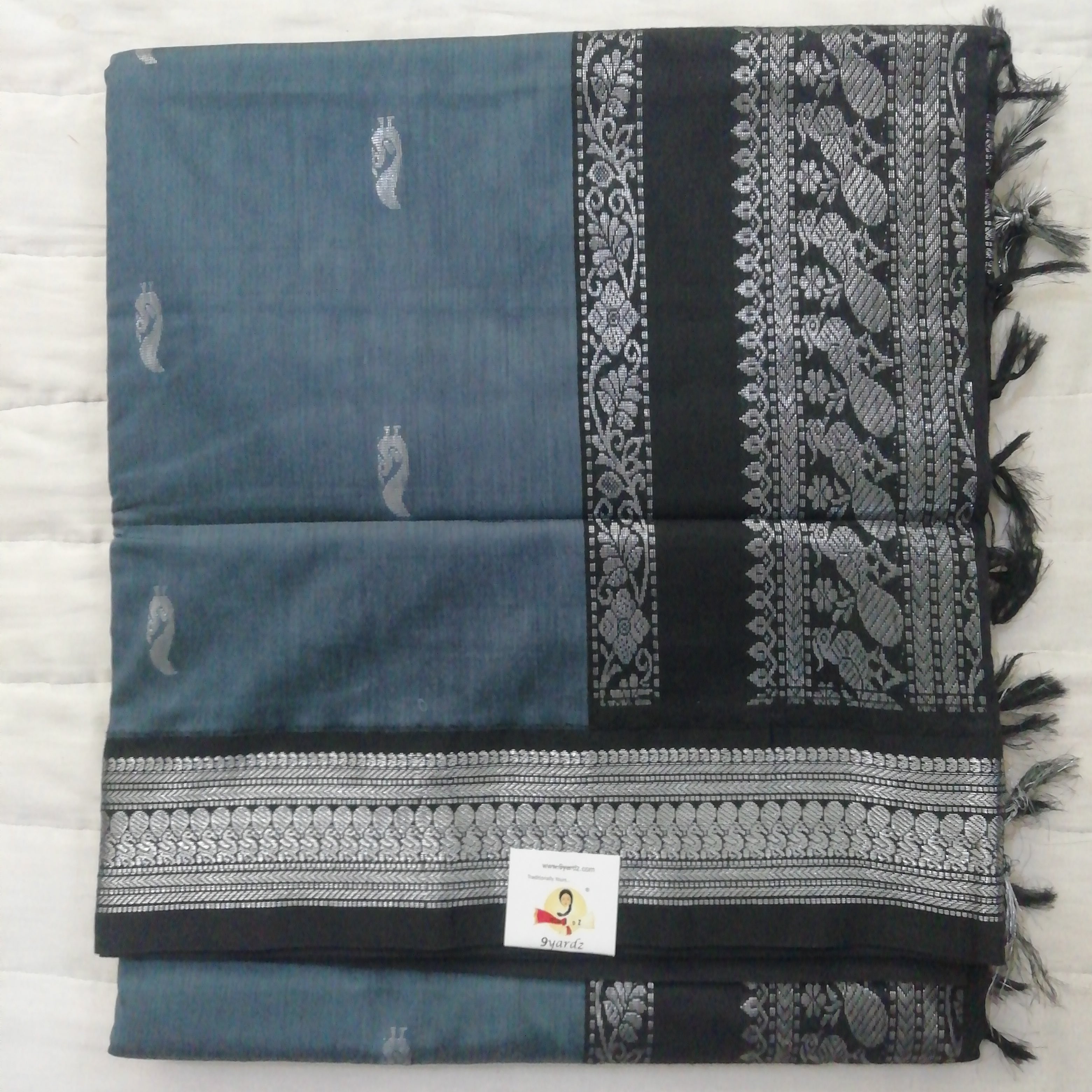 Kalyani cotton Silver zari 6yardz
