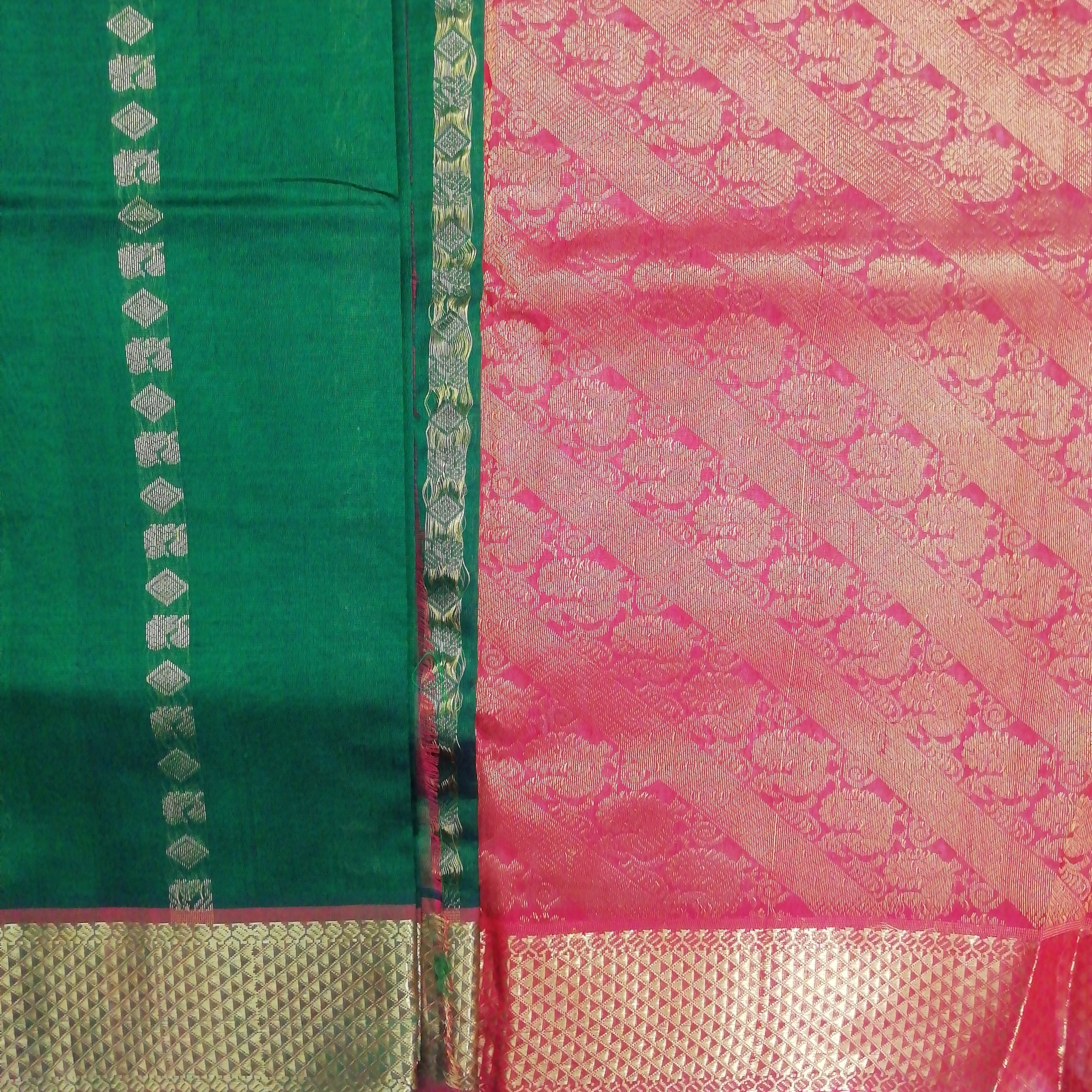 Pure silk cotton- Reverse Pallu- Semi Korvai
