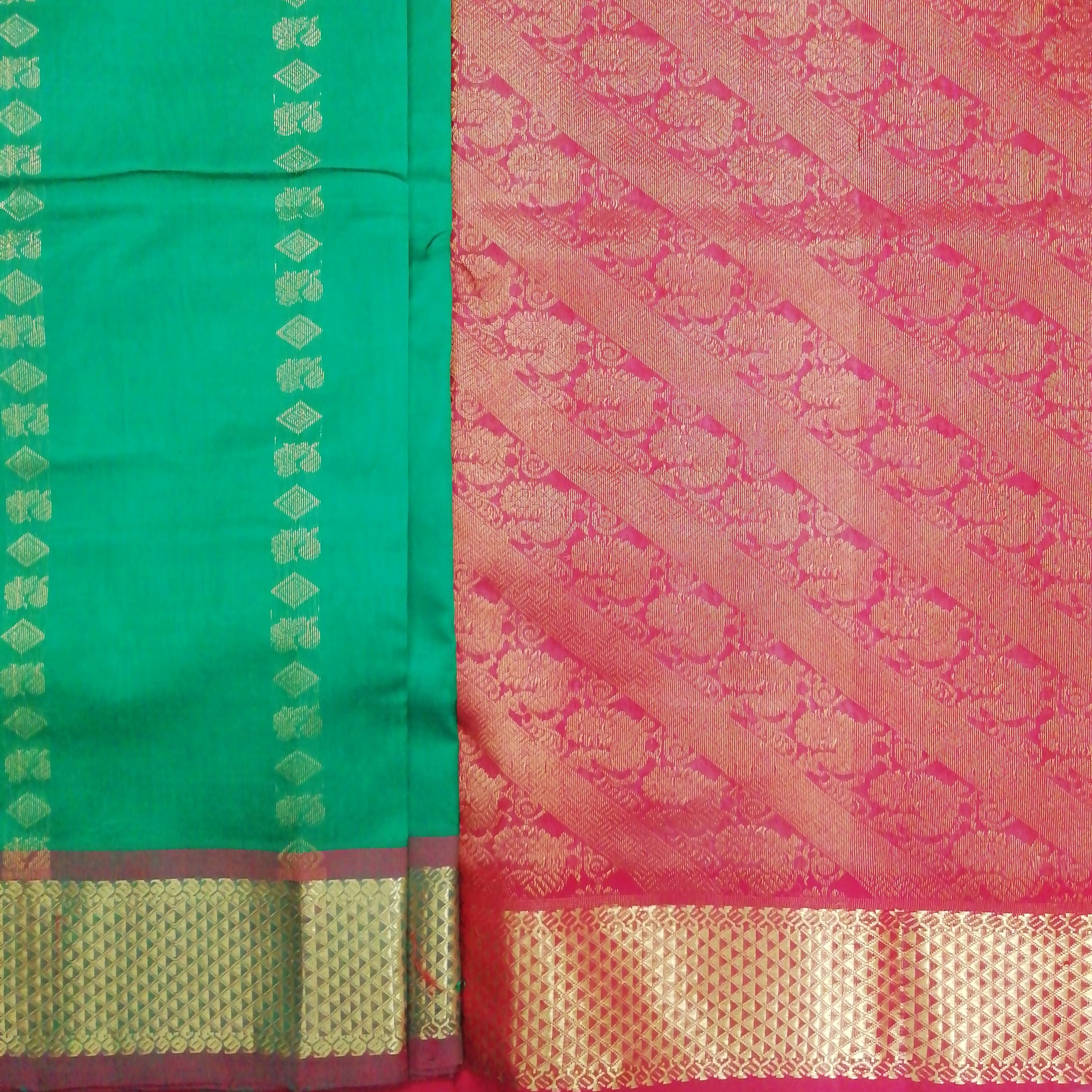 Pure silk cotton- Reverse Pallu- Semi Korvai