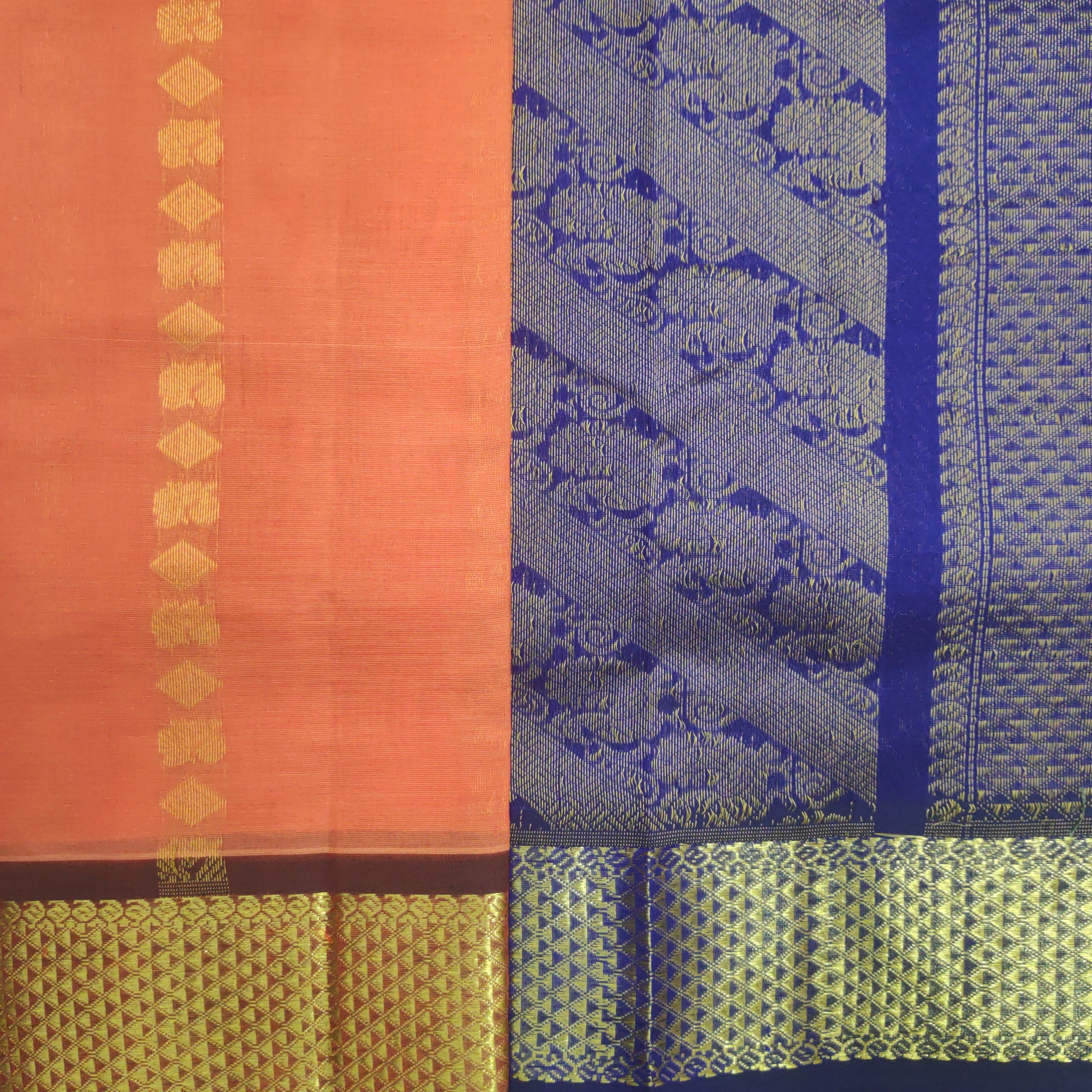 Pure silk cotton- Reverse Pallu- Semi Korvai