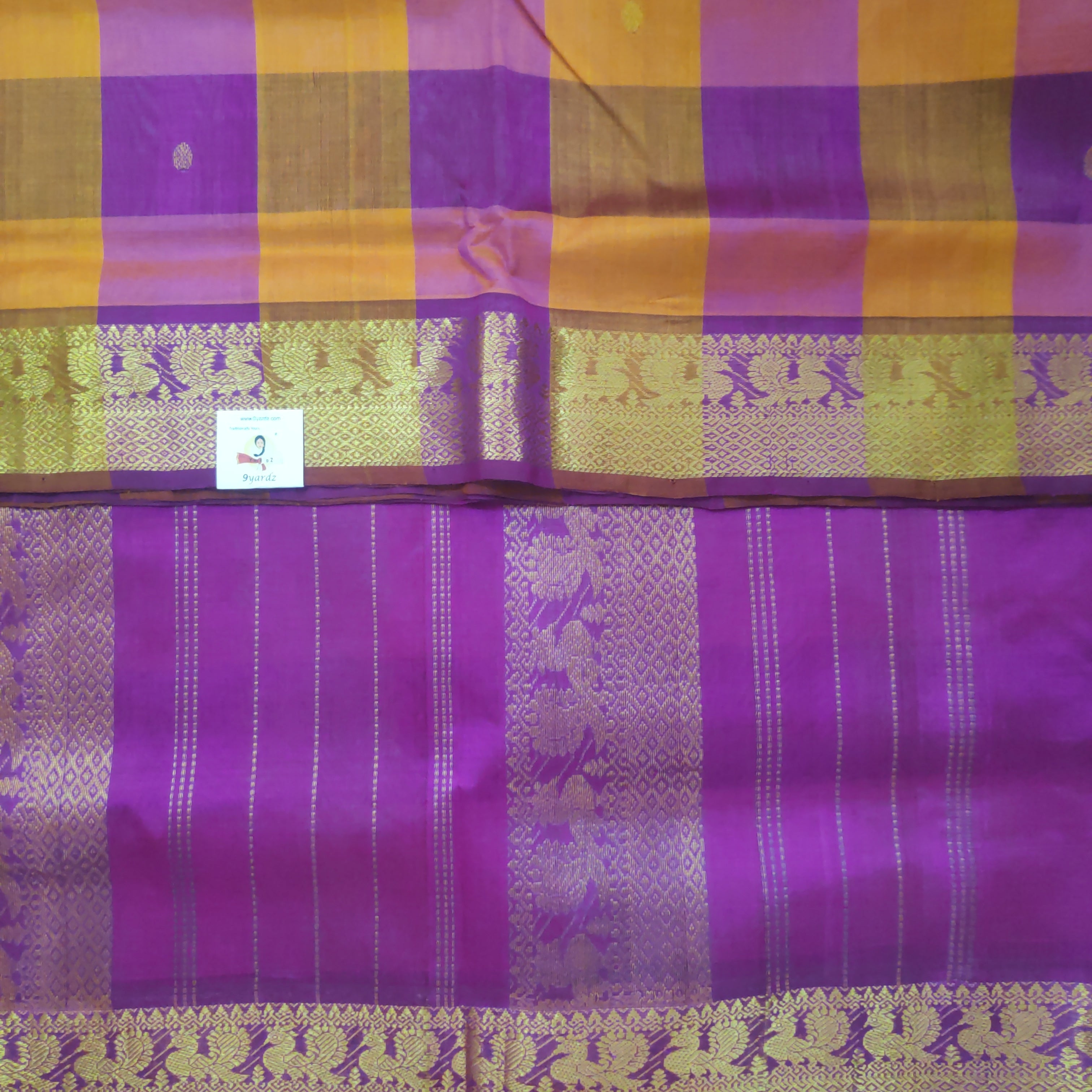 Pure silk cotton- pazhum pazhamum kattam with butta, 10yards (madisar)
