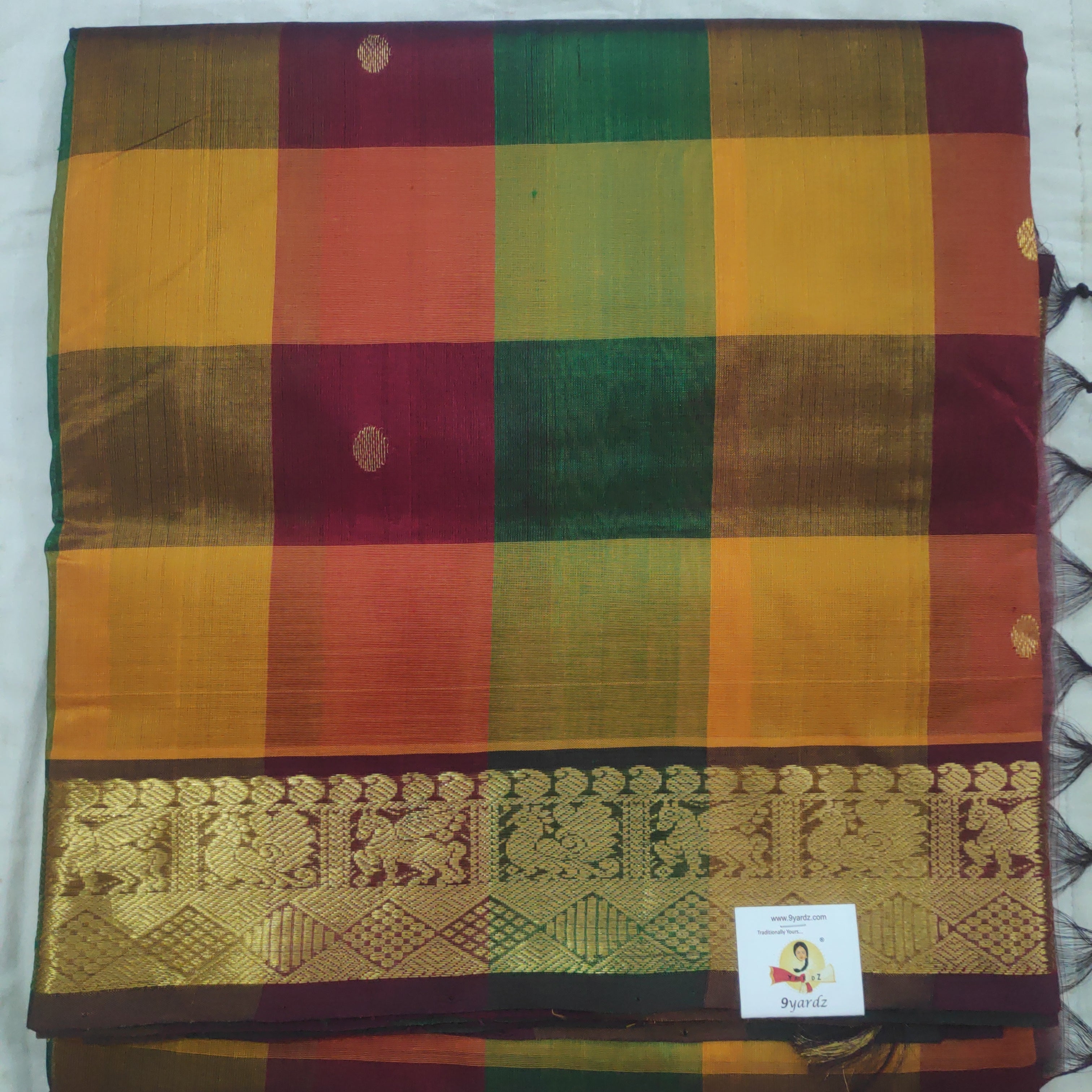 Pure silk cotton- pazhum pazhamum kattam with butta, 10yards (madisar)