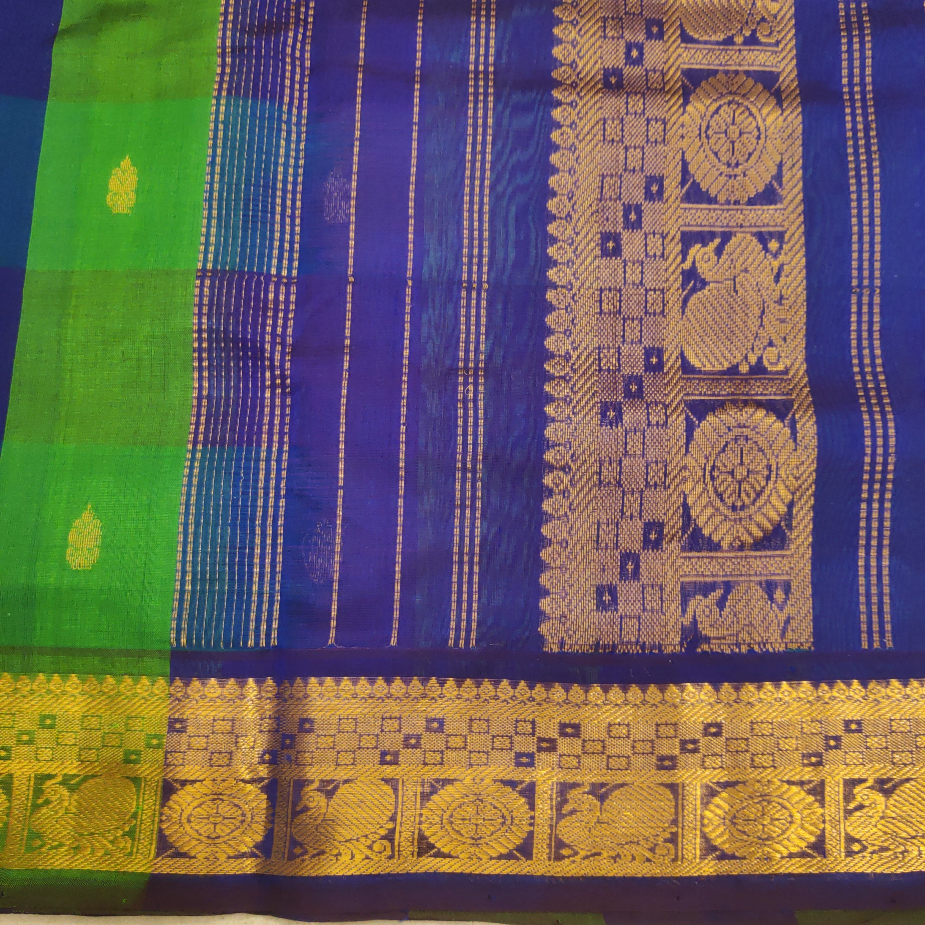 Pure silk cotton- pazhum pazhamum kattam with butta, 10yards (madisar)