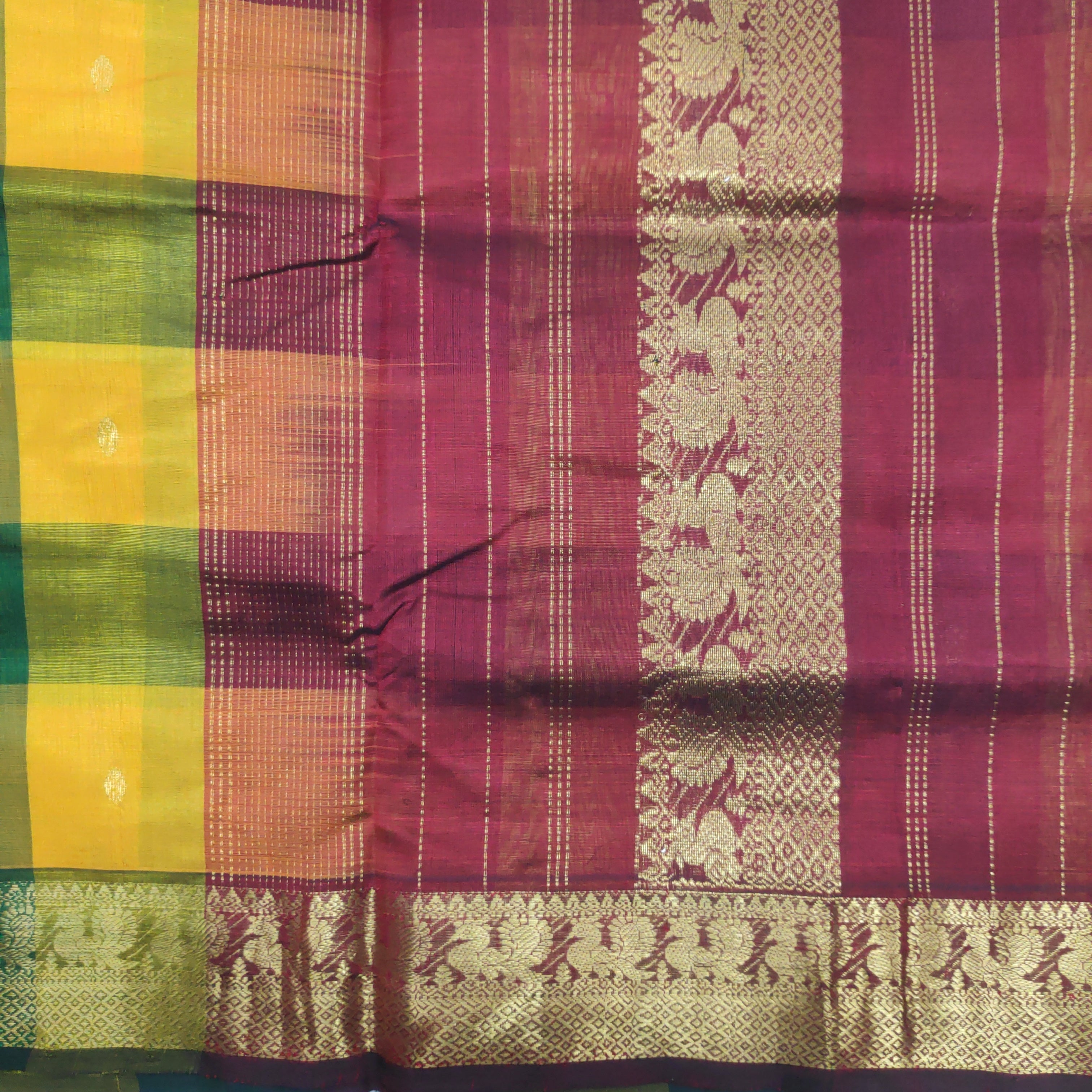 Pure silk cotton- pazhum pazhamum kuttam with butta, 10yards (madisar)