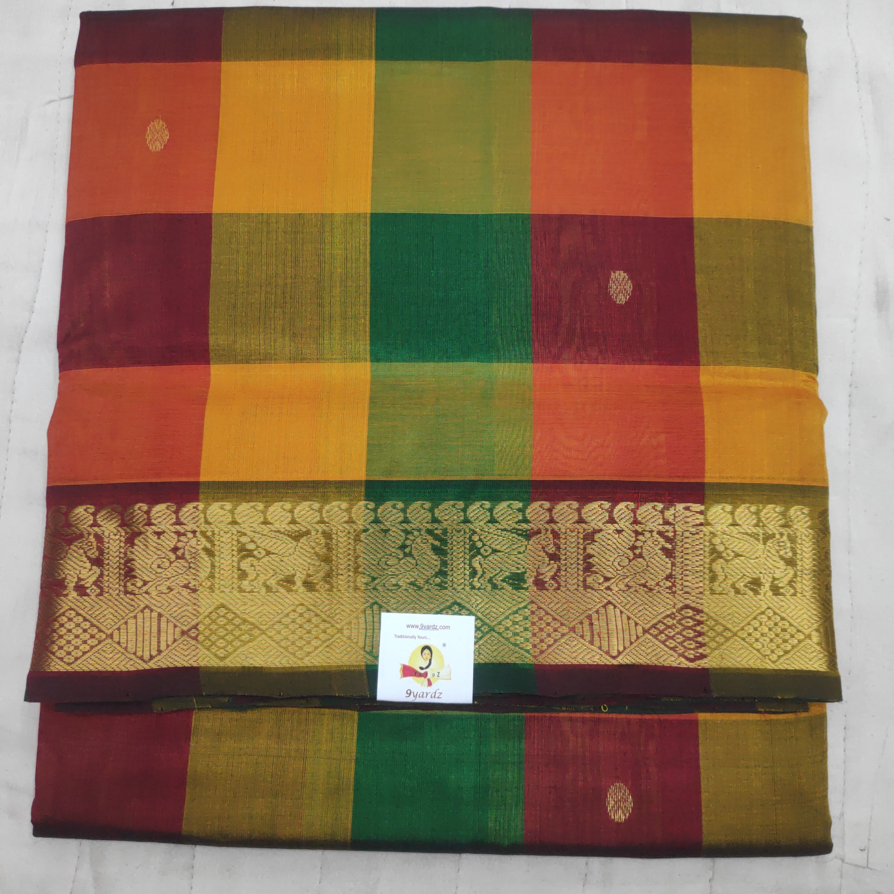 Pure silk cotton- pazhum pazhamum kuttam with butta, 10yards (madisar)
