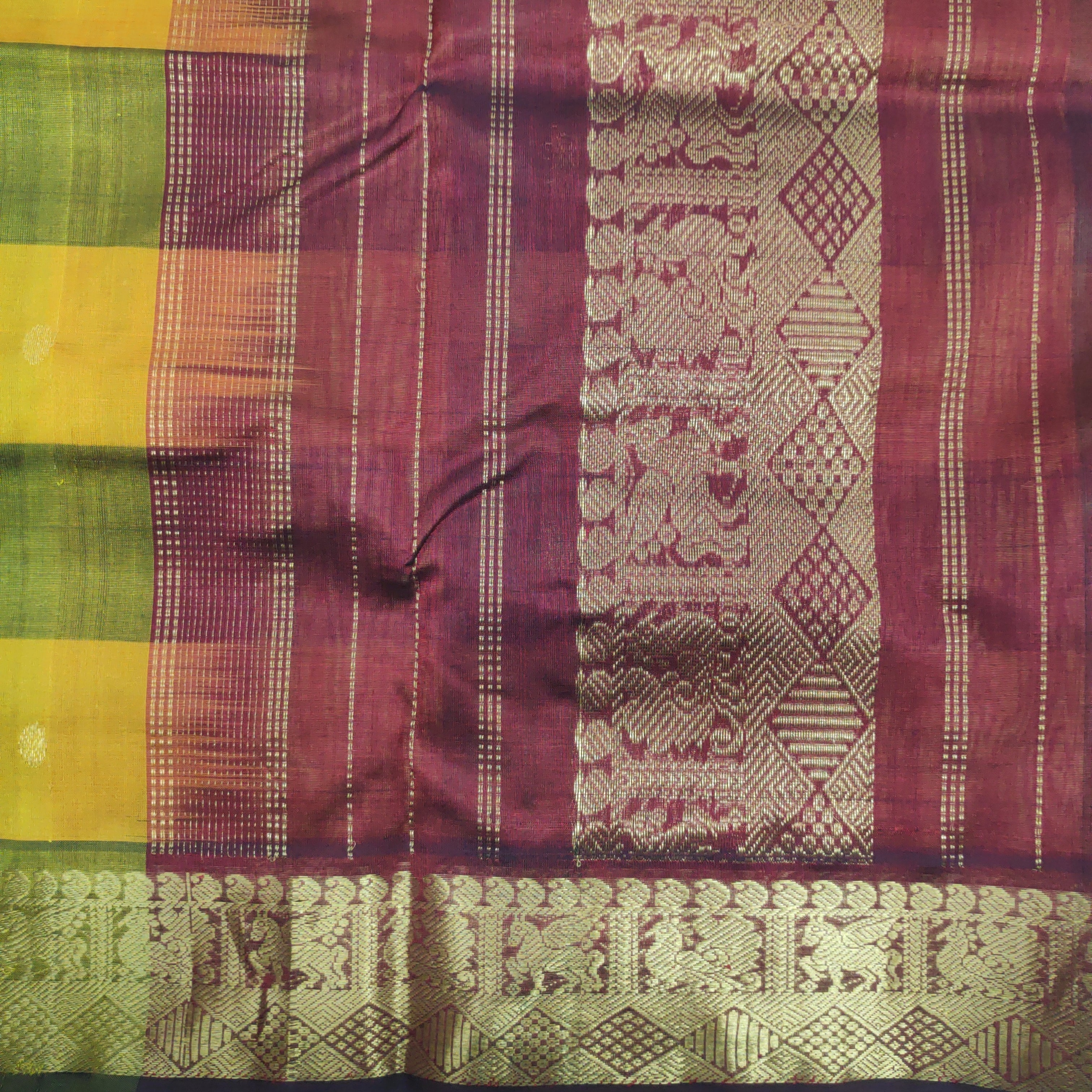 Pure silk cotton- pazhum pazhamum kuttam with butta, 10yards (madisar)