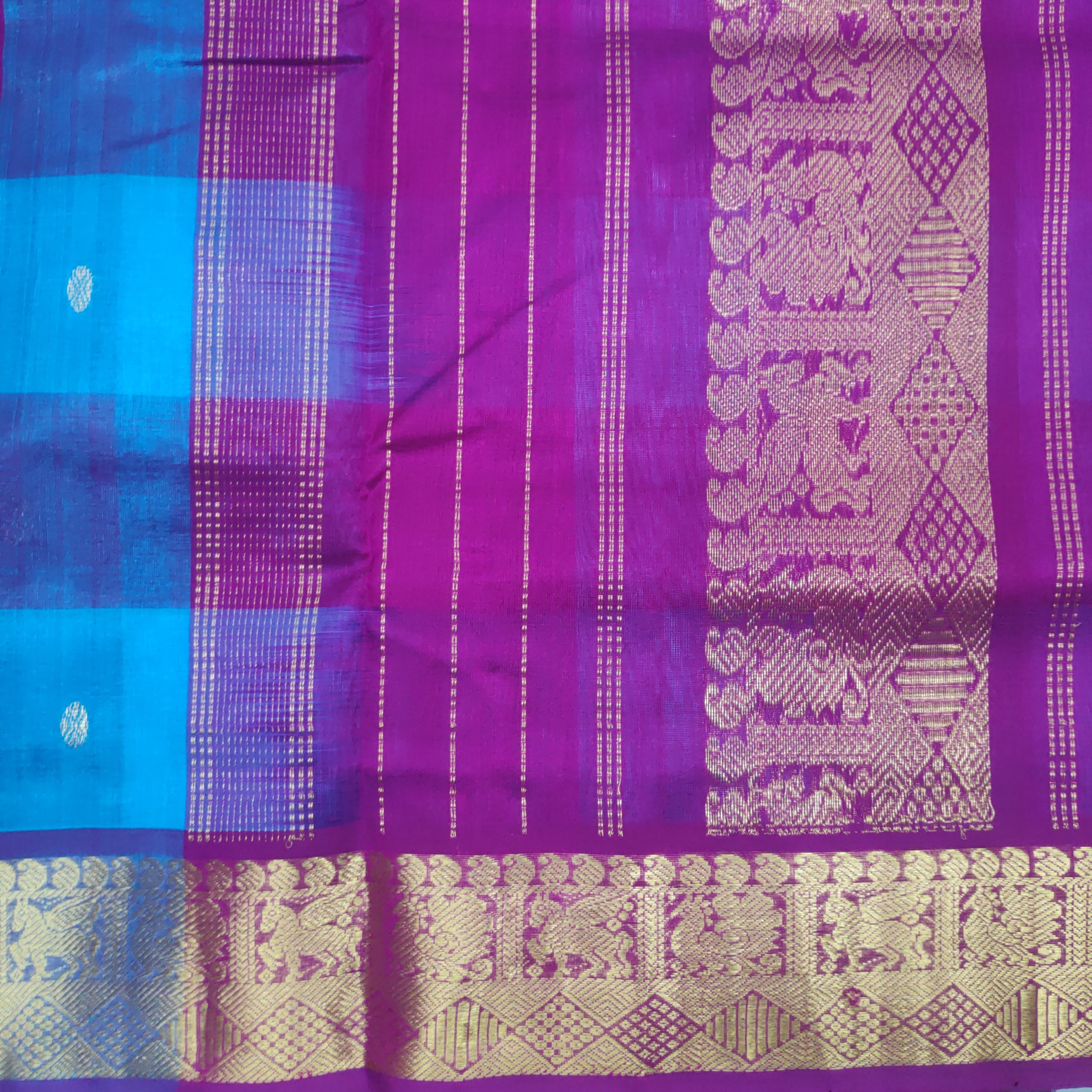 Pure silk cotton- pazhum pazhamum kattam with butta, 10yards (madisar)