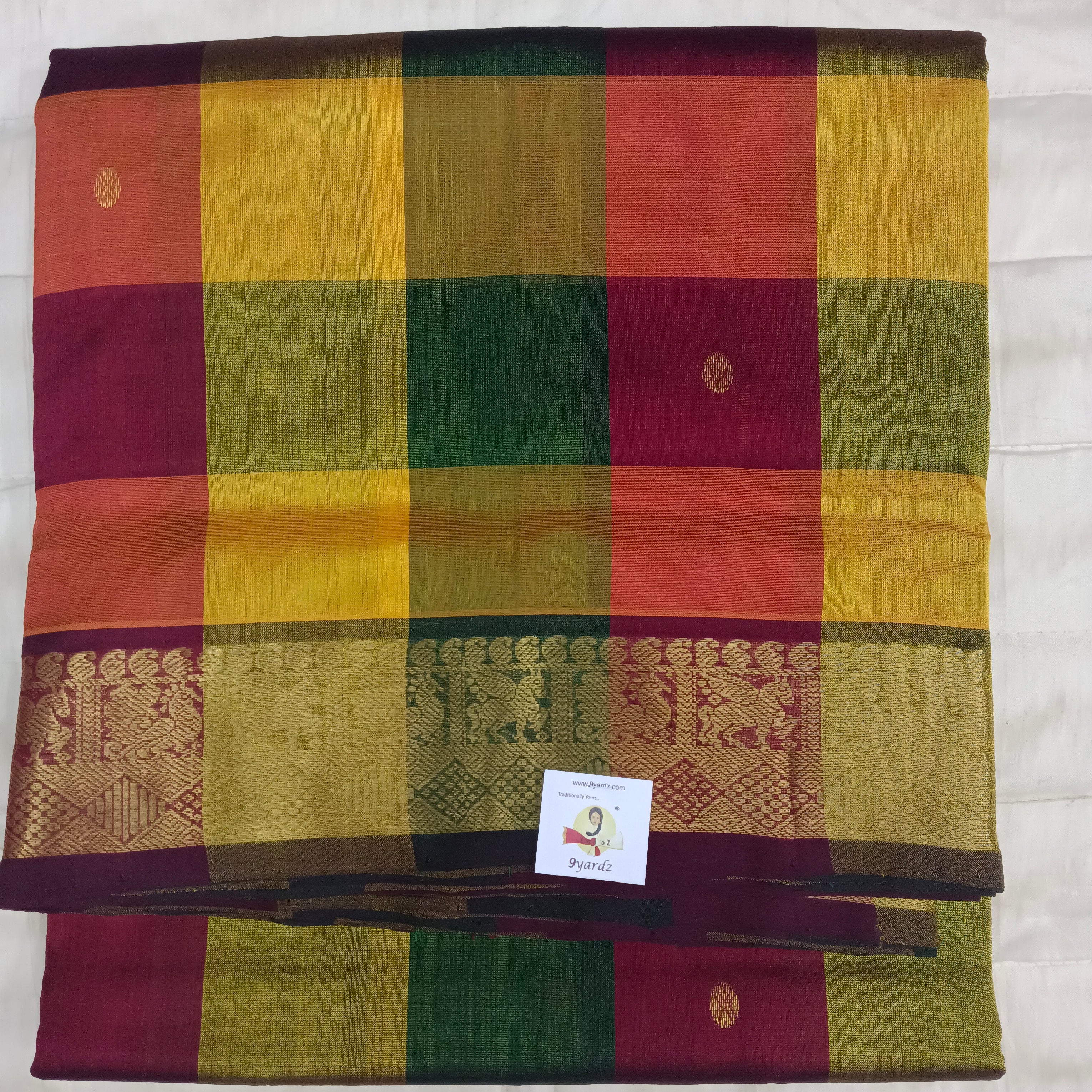 Pure silk cotton- pazhum pazhamum kuttam with butta, 10yards (madisar)