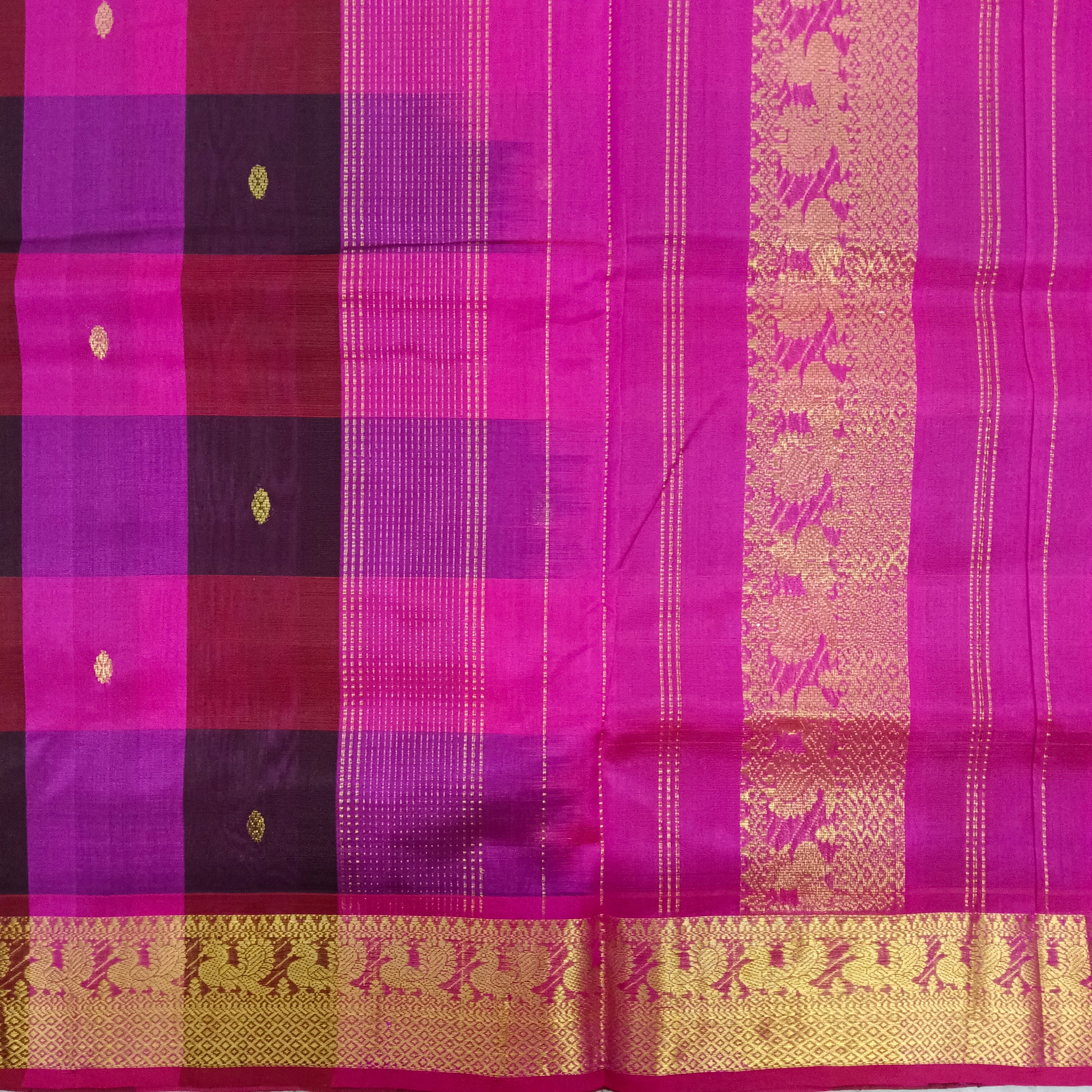 Pure silk cotton- pazhum pazhamum kuttam with butta, 10yards (madisar)