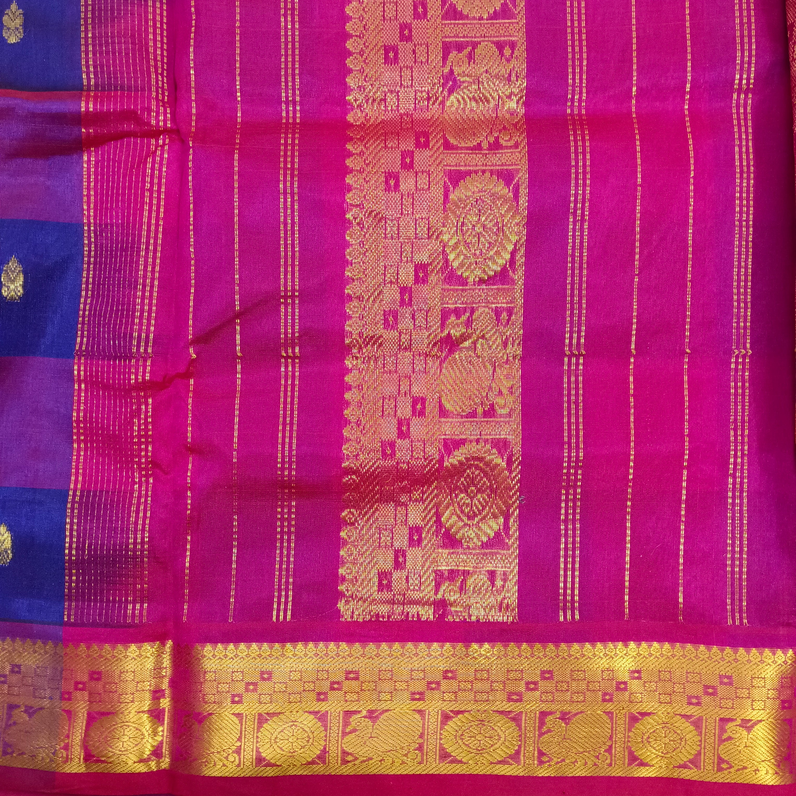 Pure silk cotton- pazhum pazhamum kuttam with butta, 10yards (madisar)