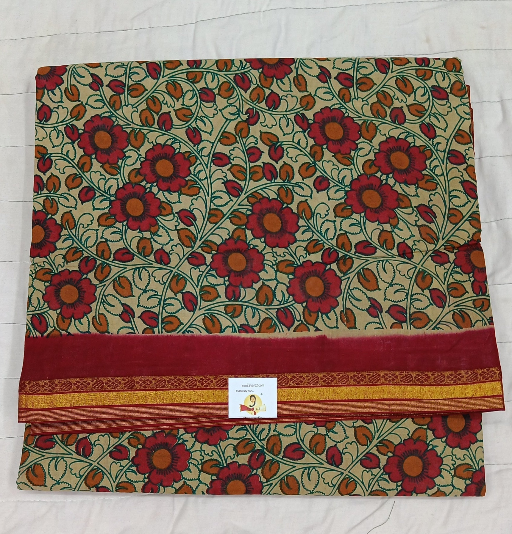 Kalamkari Printed Sungudi 10.5 yards