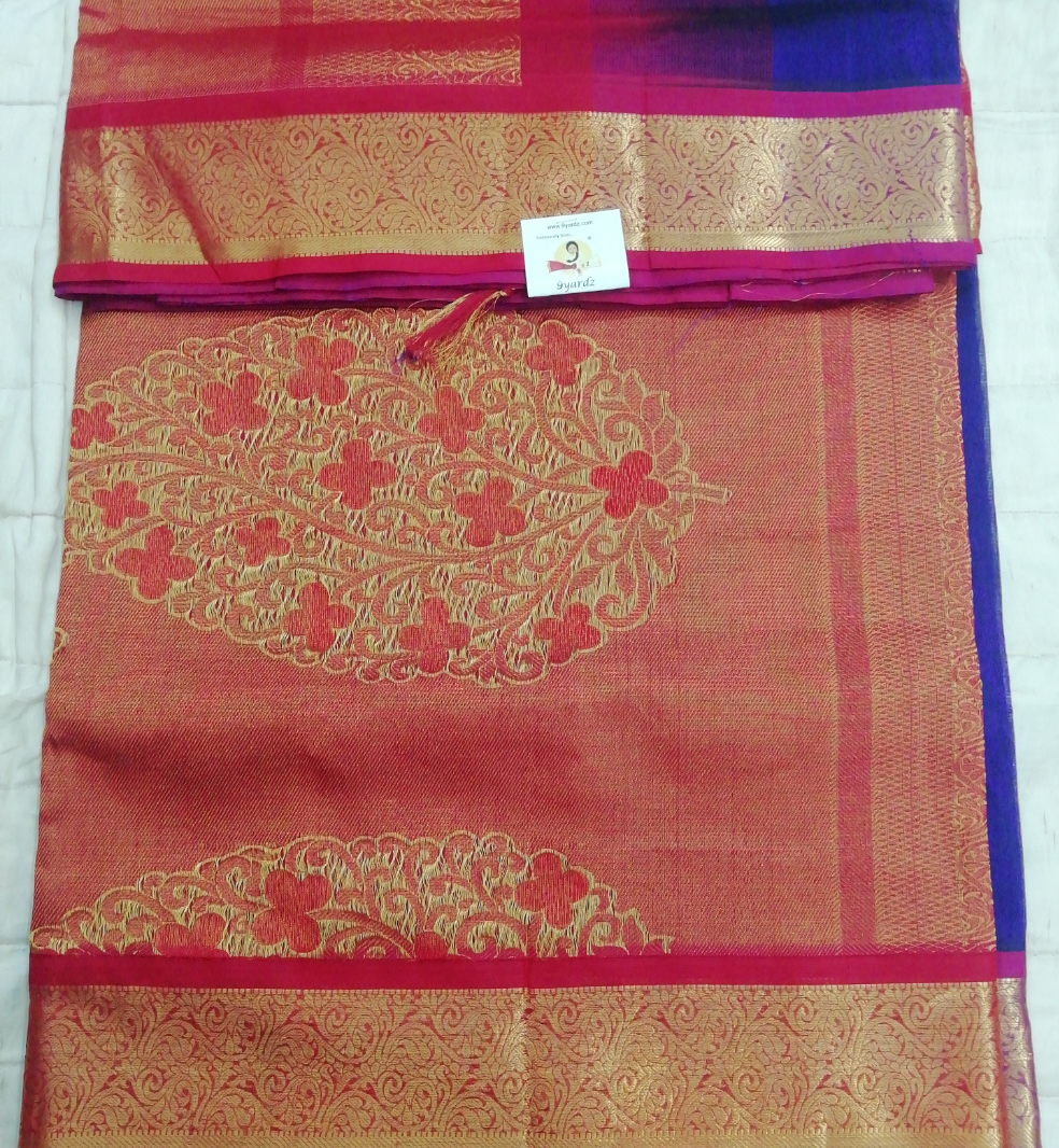 Pure silk cotton- embossed Reverse Pallu, 10 yards madisar
