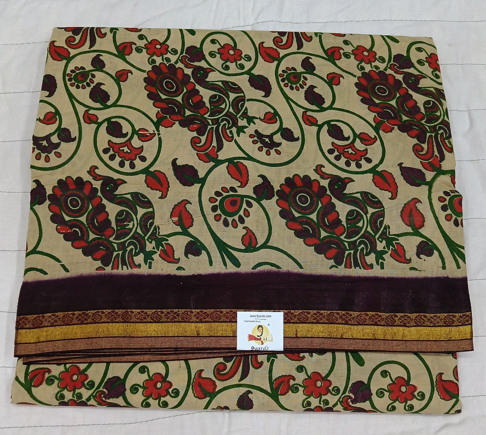 Kalamkari Printed Sungudi 10.5 yards