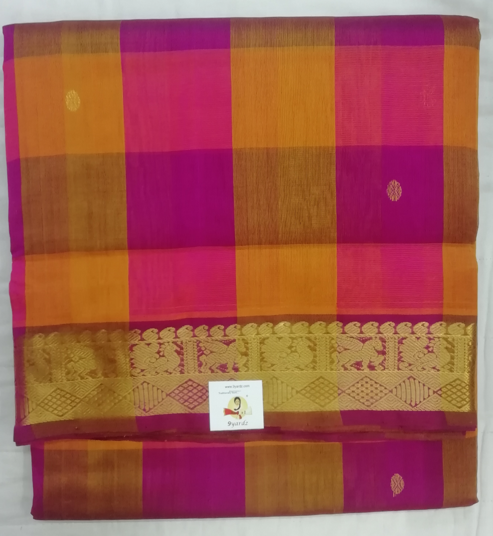 Pure silk cotton- pazhum pazhamum kattam with butta, 10yards (madisar)