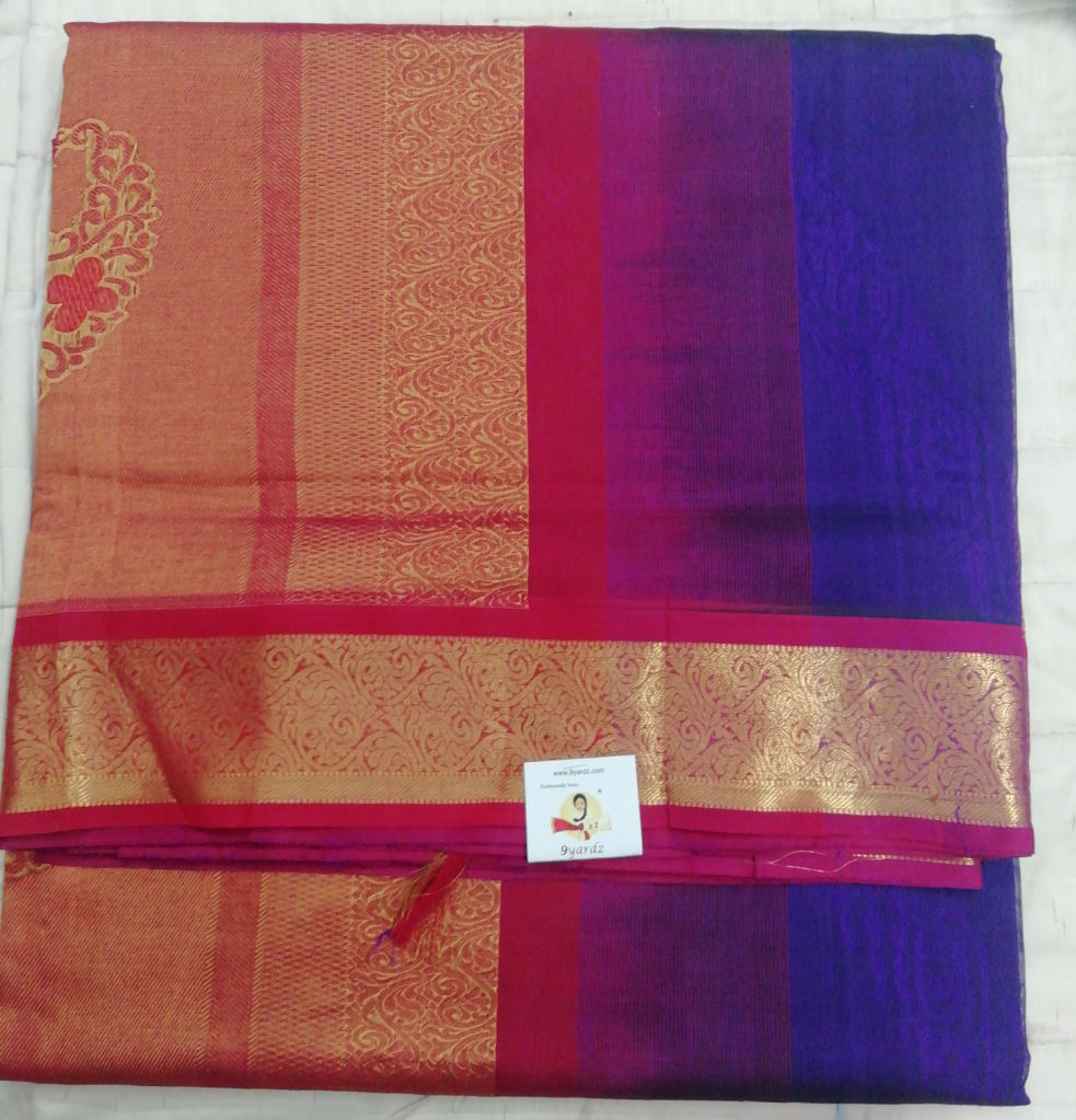 Pure silk cotton- embossed Reverse Pallu, 10 yards madisar