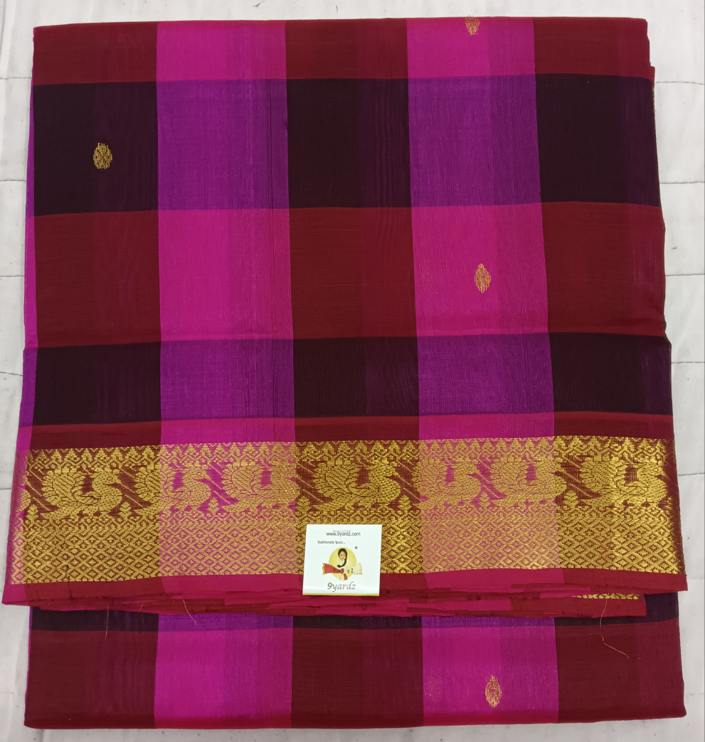 Sky Blue Kuppadam Silk Cotton Saree With Zari Checked Pattern - Sri Arya  Silks