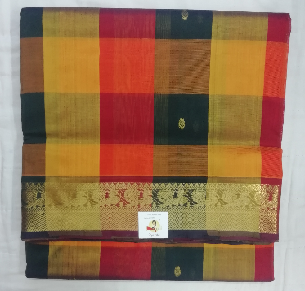 Pure silk cotton- pazhum pazhamum kattam with butta, 10yards (madisar)