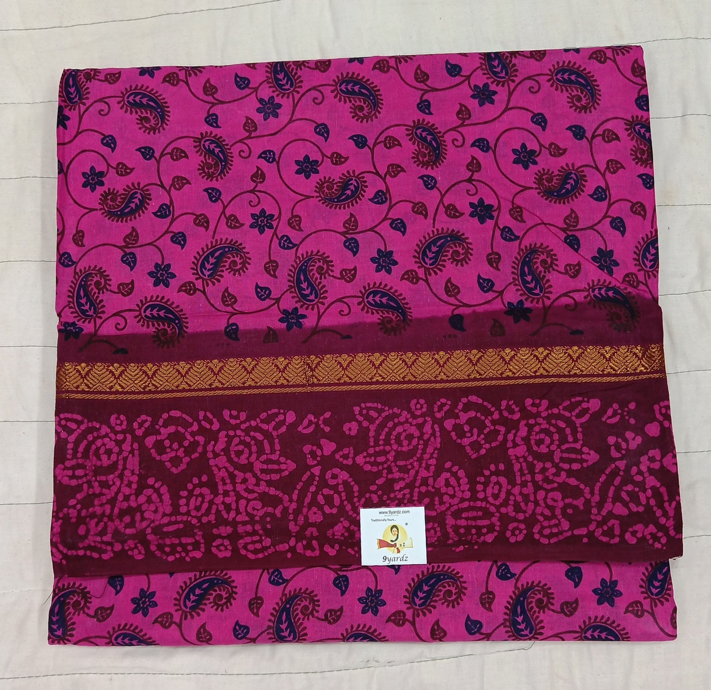 Kalamkari Printed Sungudi 10.5 yards