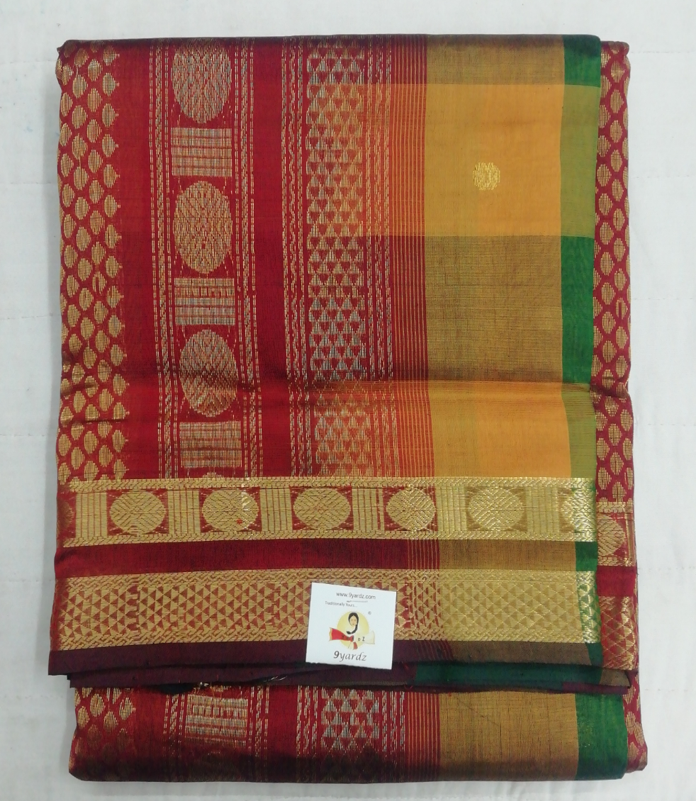 Pure silk cotton- pazhum pazhamum kattam with butta, 10yards (madisar)