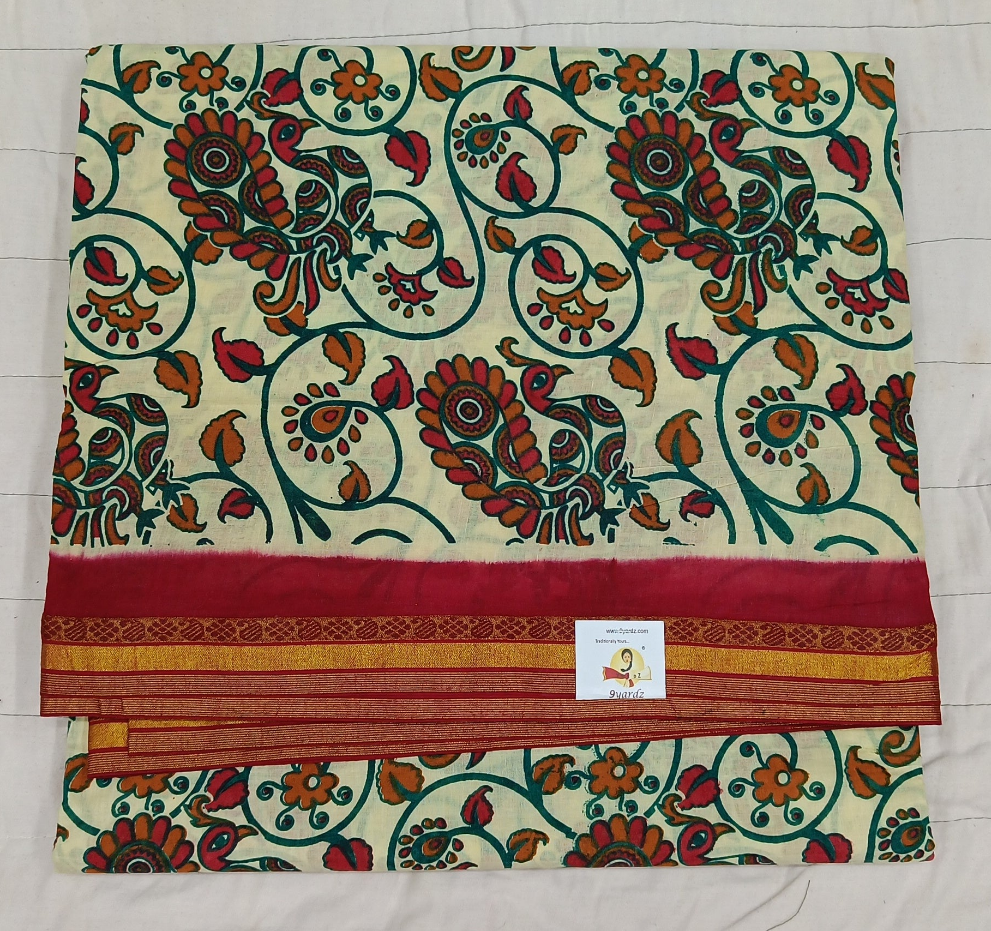 Kalamkari Printed Sungudi 10.5 yards
