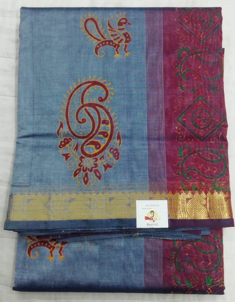 Pure silk cotton, reverse printed pallu- 10yards madisar