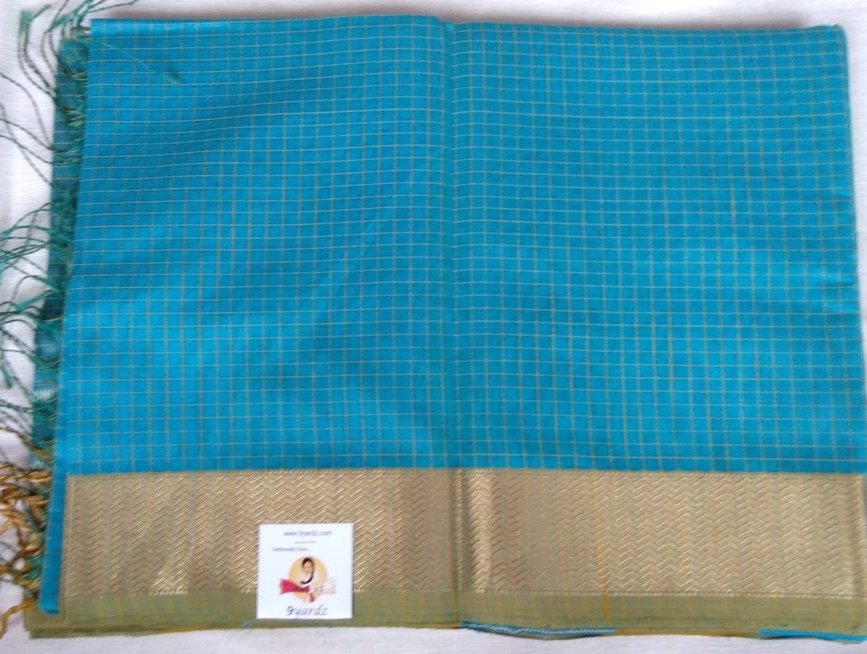 Maheshwari Silk Cotton- greenish blue checked