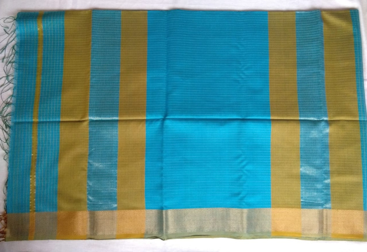 Maheshwari Silk Cotton- greenish blue checked