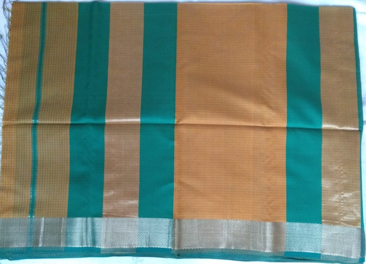 Maheshwari Silk Cotton-  Mustard yellow checked
