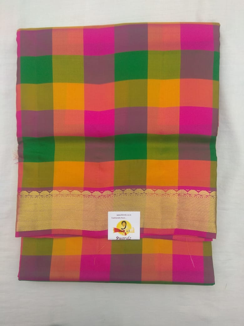Pure silk paalum pazhamum checks. 9.5 yards madisar
