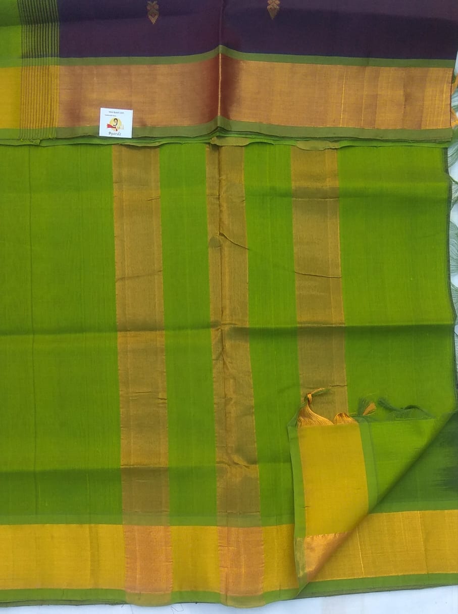 Butta in body with kadi jari border- Andhra Silk Cotton 6 yards