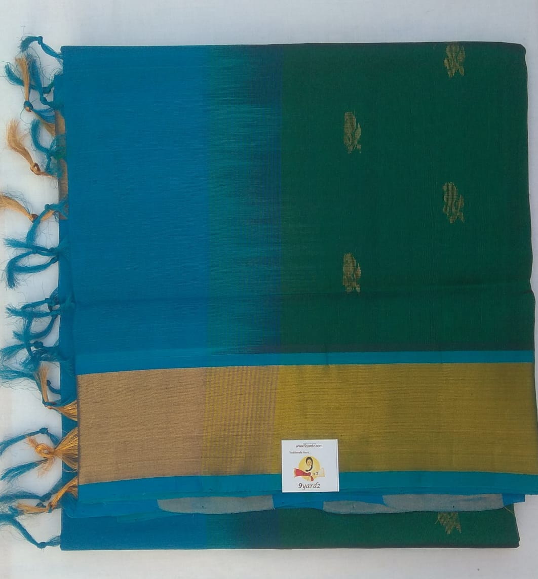 Butta in body with kadi jari border- Andhra Silk Cotton 6 yards
