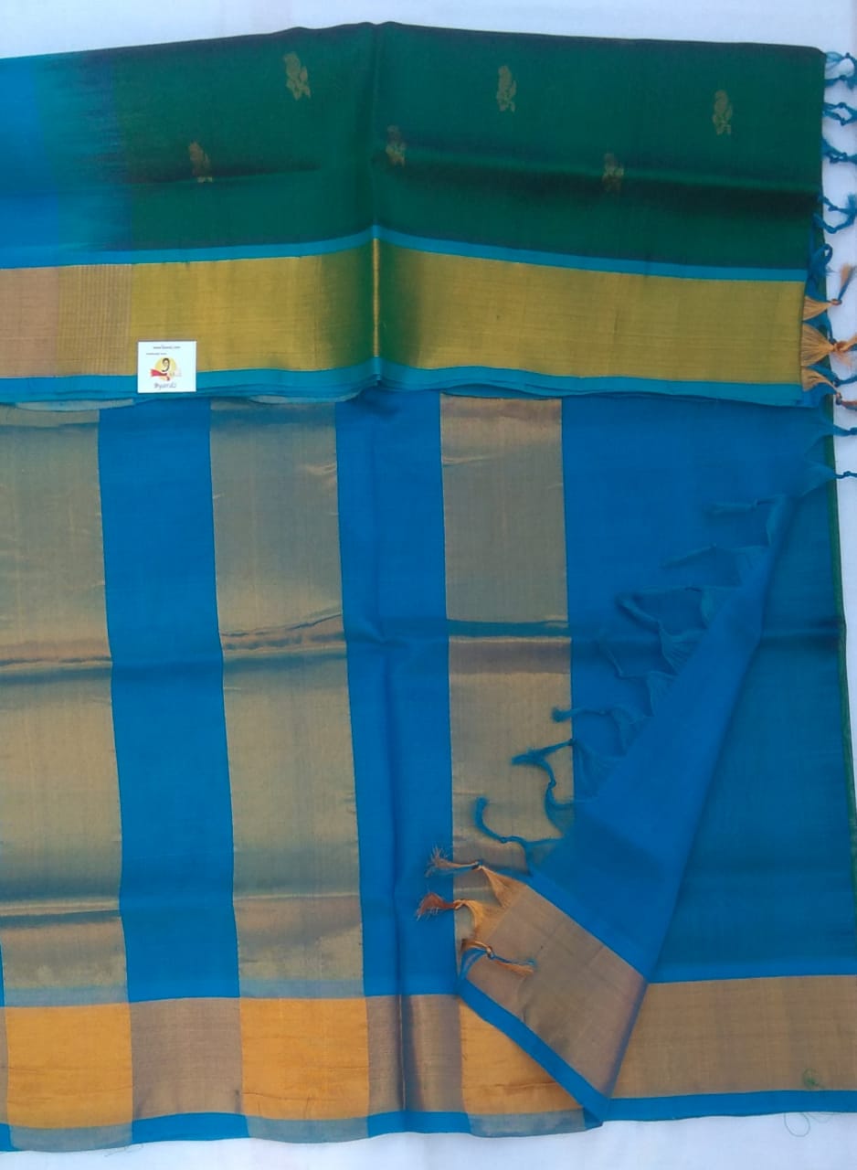 Butta in body with kadi jari border- Andhra Silk Cotton 6 yards