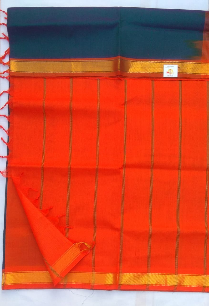Plain body with single box jari border- Andhra Silk Cotton 6 yards