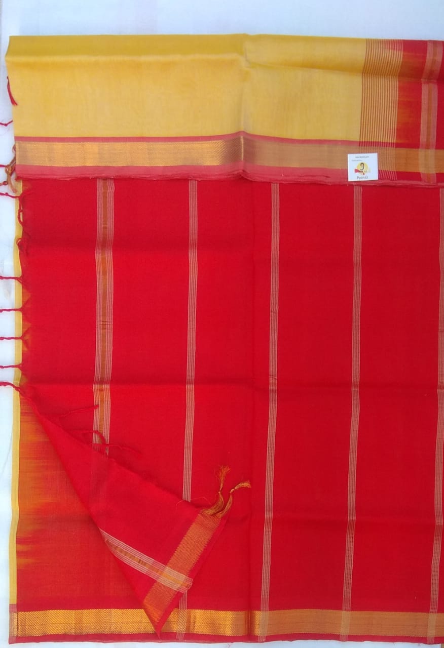 Plain body with single box jari border- Andhra Silk Cotton 6 yards