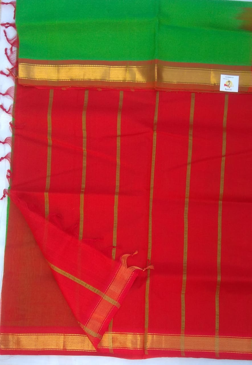 Plain body with single box jari border- Andhra Silk Cotton 6 yards