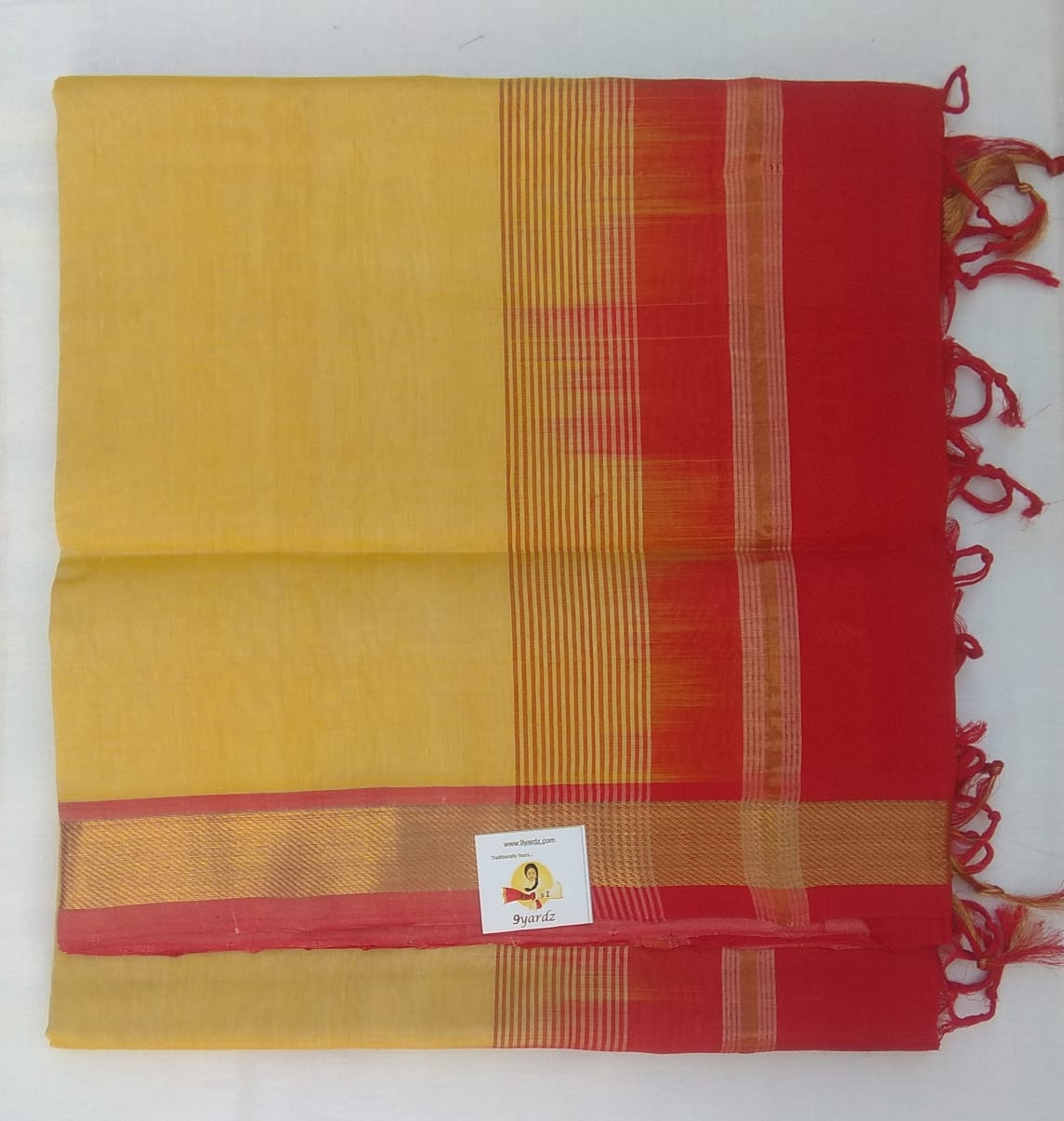 Plain body with single box jari border- Andhra Silk Cotton 6 yards