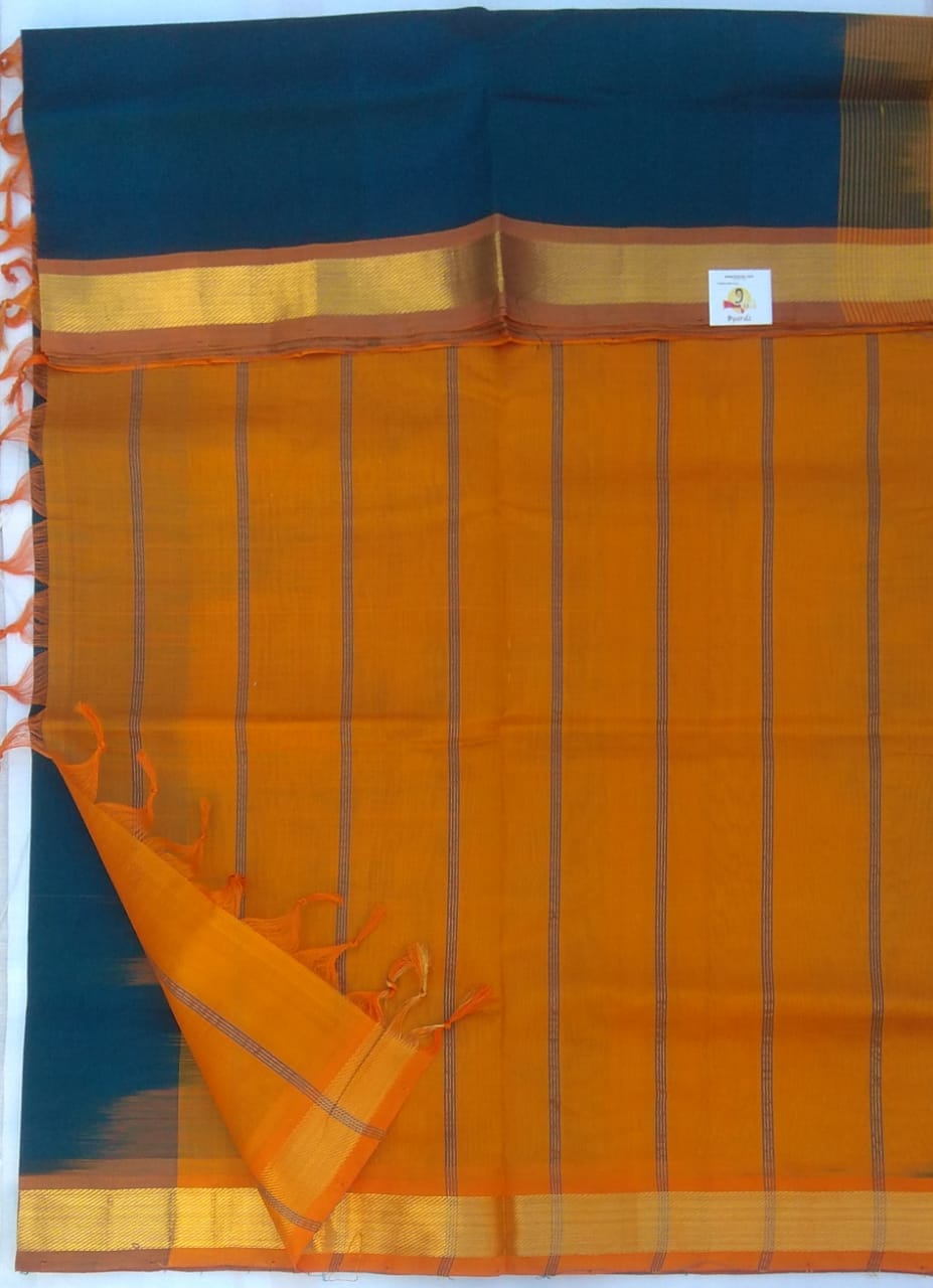 Plain body with single box jari border- Andhra Silk Cotton 6 yards