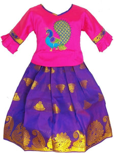 Embroidery top with art silk Paavadai