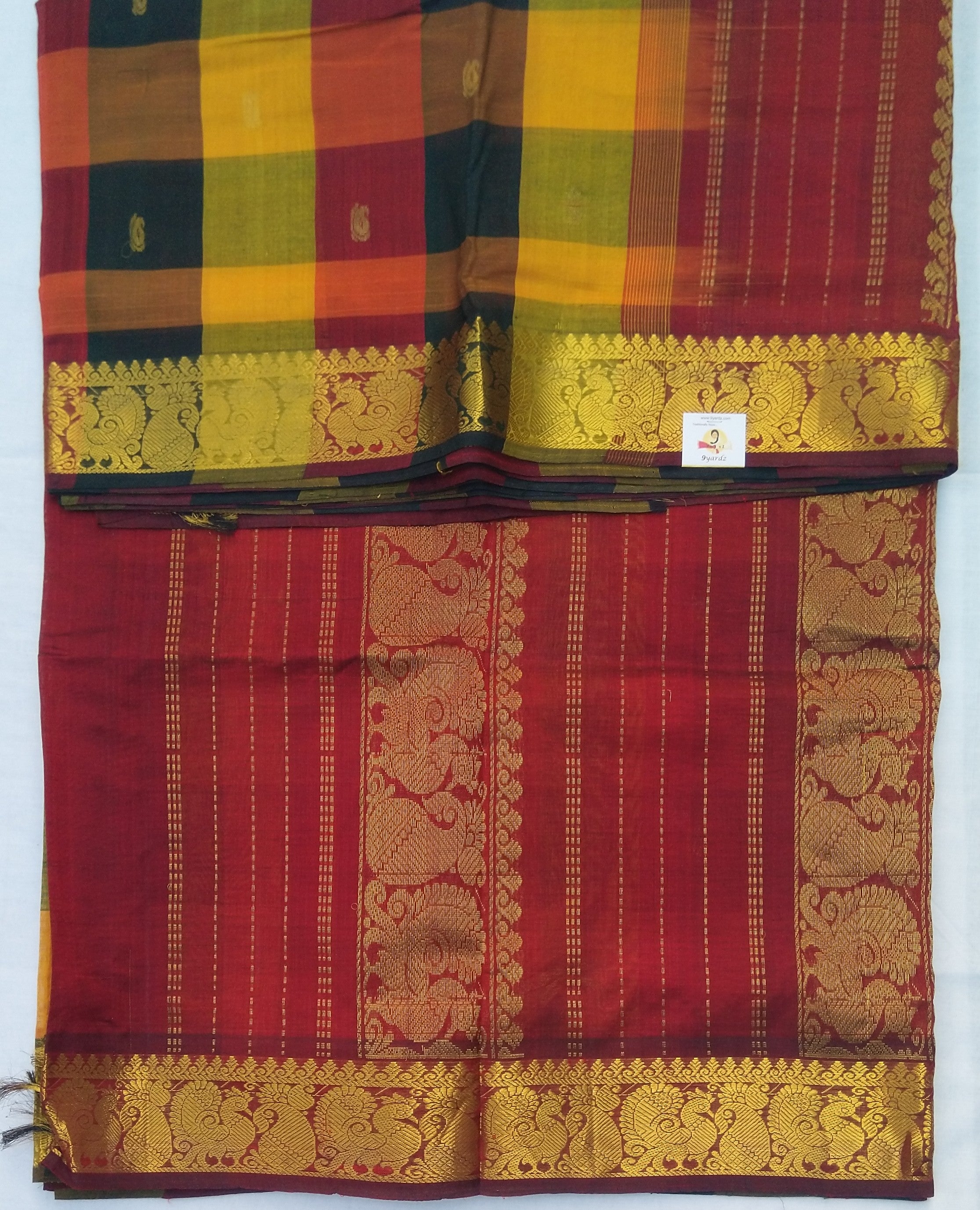 Pure silk cotton, pazhum pazhamum kattam-10 yards madisar
