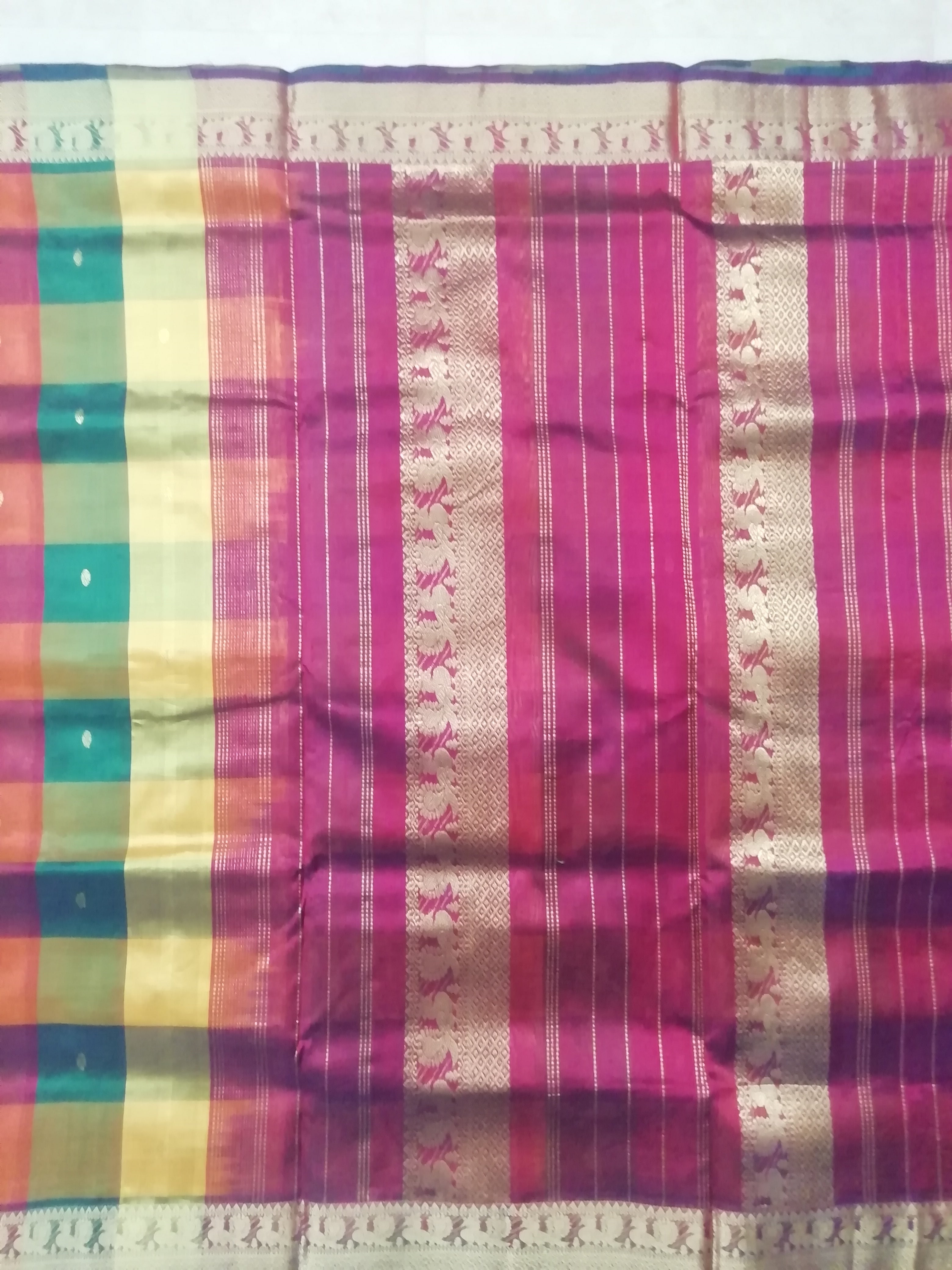 Pure silk cotton- pazhum pazhamum kattam with butta, 10yards (madisar)