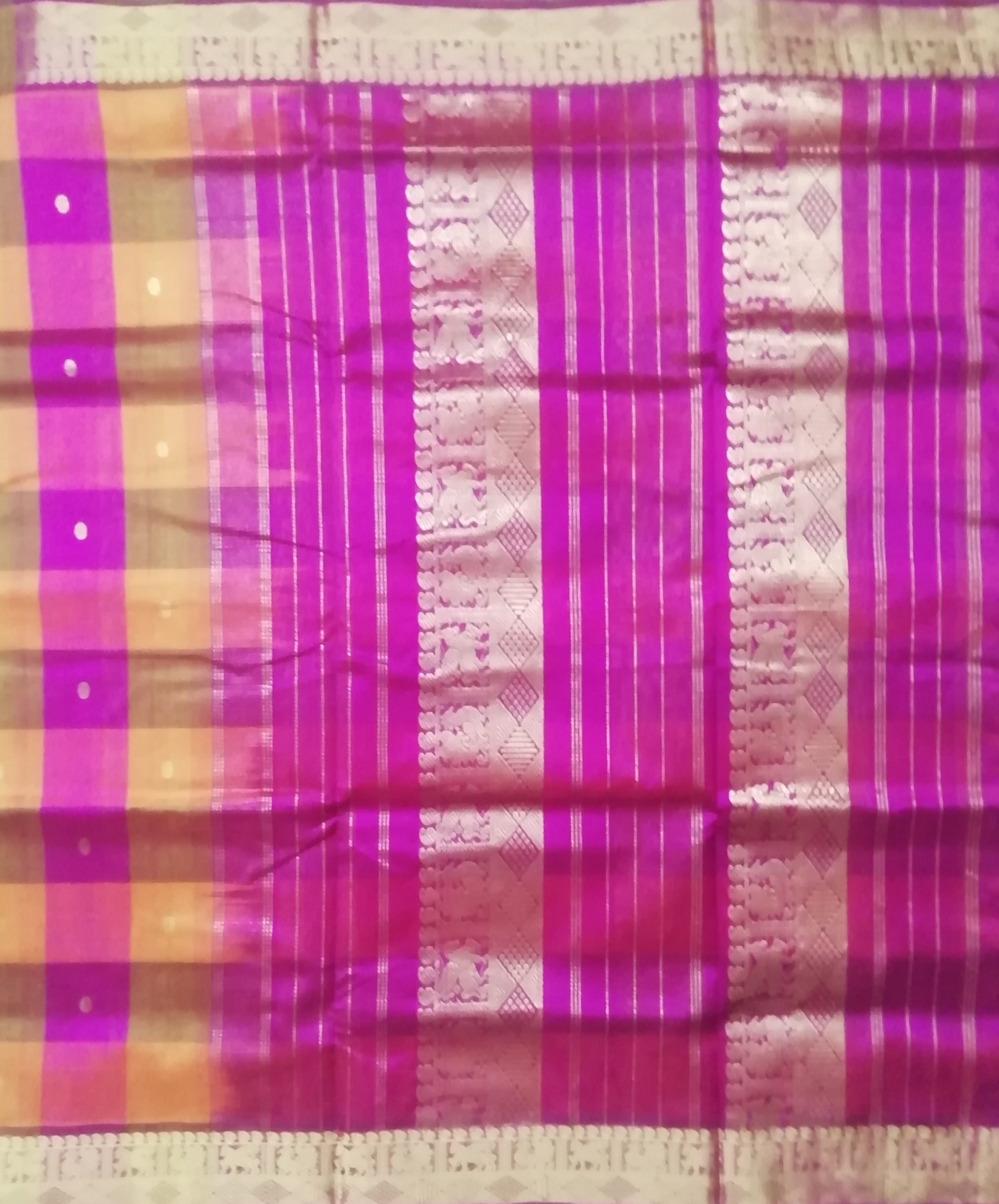 Pure silk cotton- pazhum pazhamum kattam with butta, 10yards (madisar)