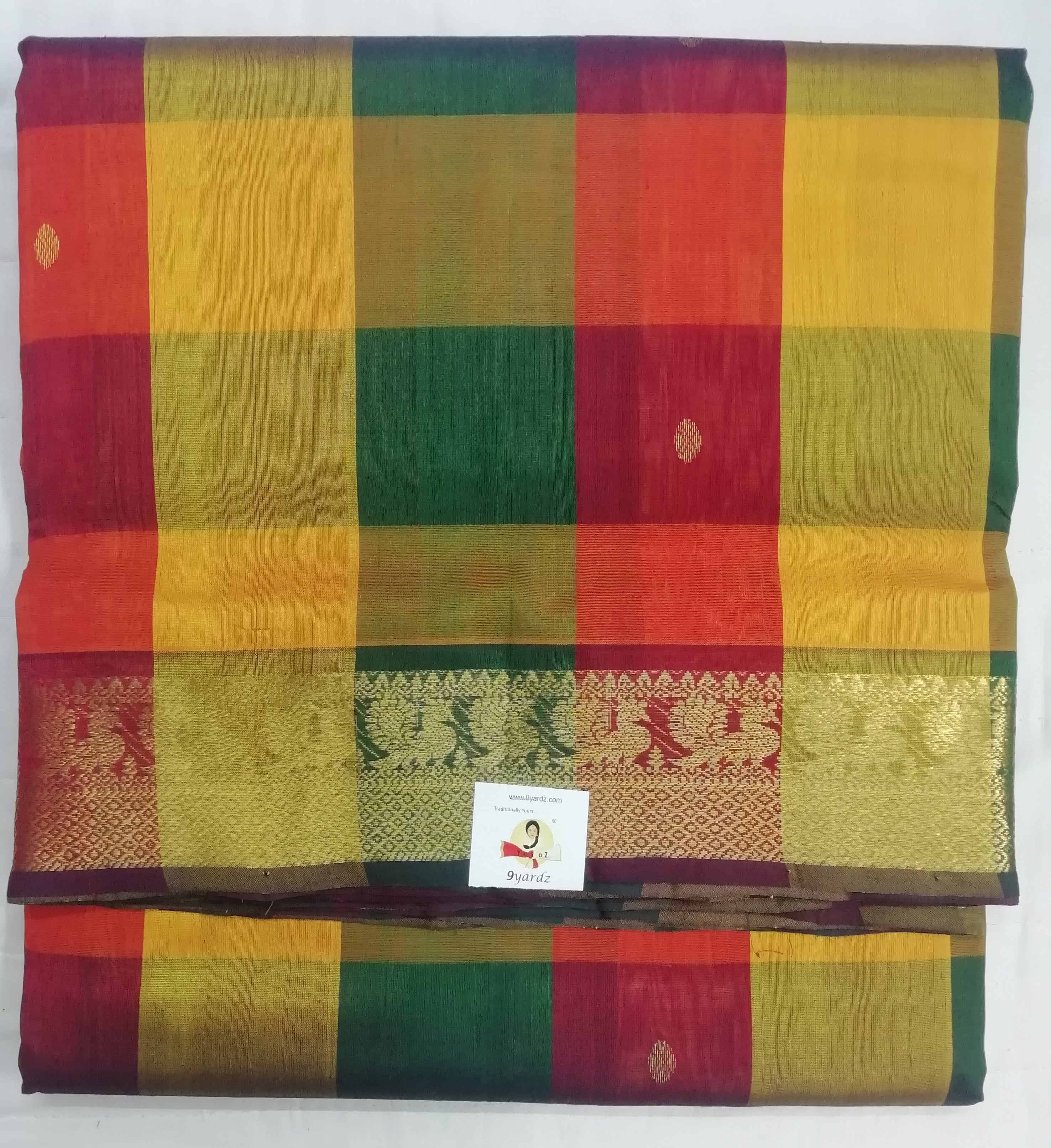 Pure silk cotton- pazhum pazhamum kattam with butta, 10yards (madisar)
