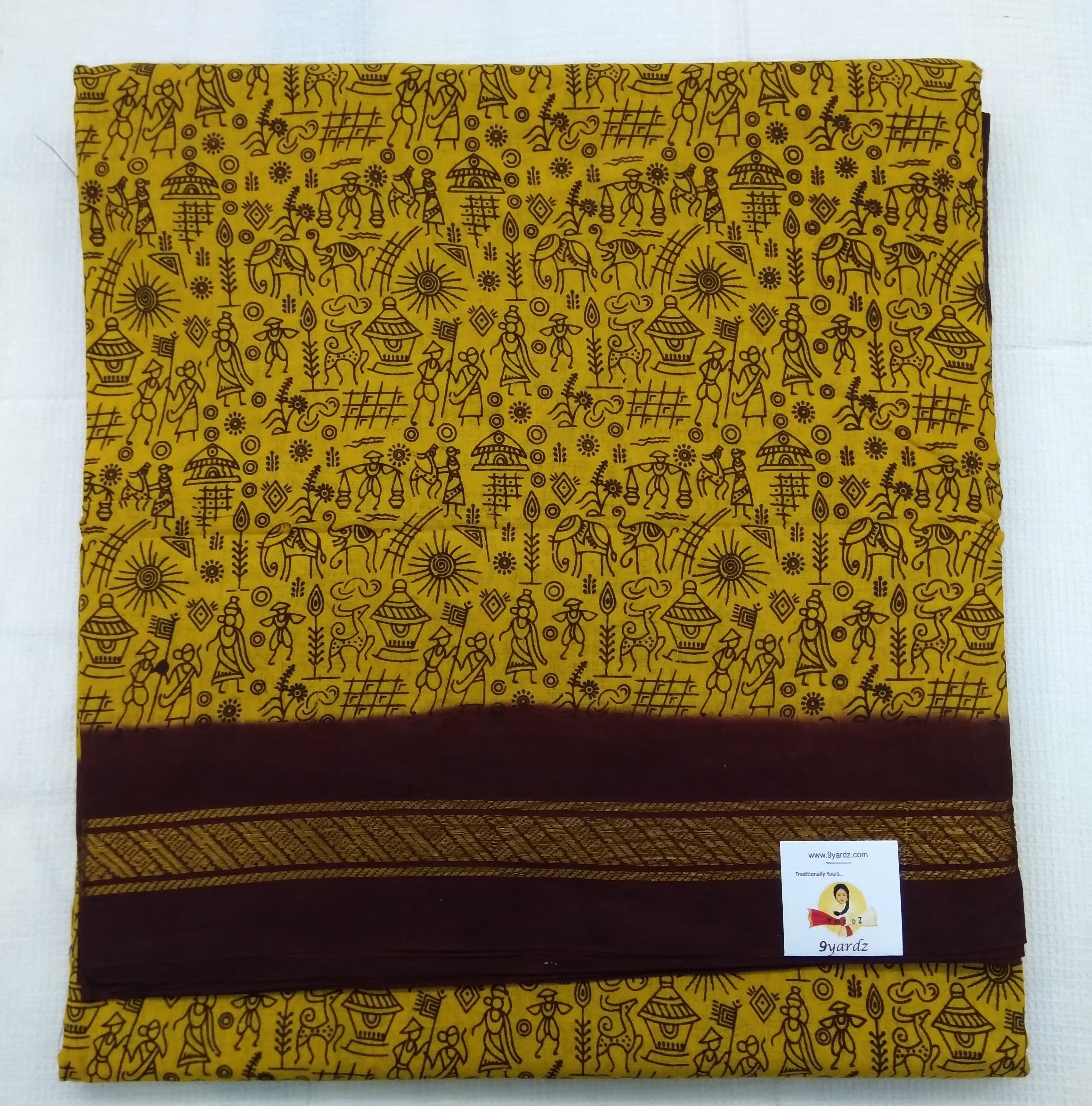 Sungudi Cotton Warli 9.5 yardz