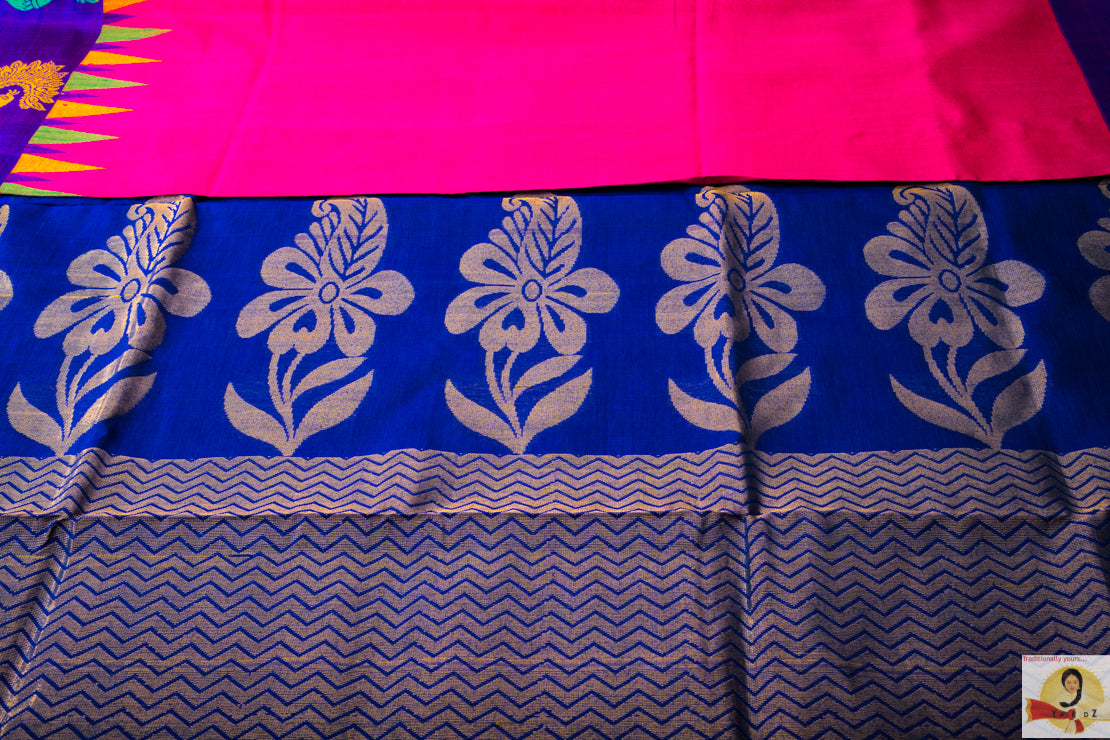 Kuppadam silk cotton - Pink with blue pallu
