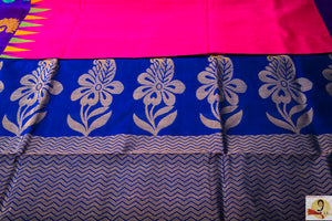 Kuppadam silk cotton - Pink with blue pallu