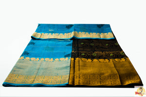 Kanchi Kuppadam Silk Cotton- Anantha blue with black pallu